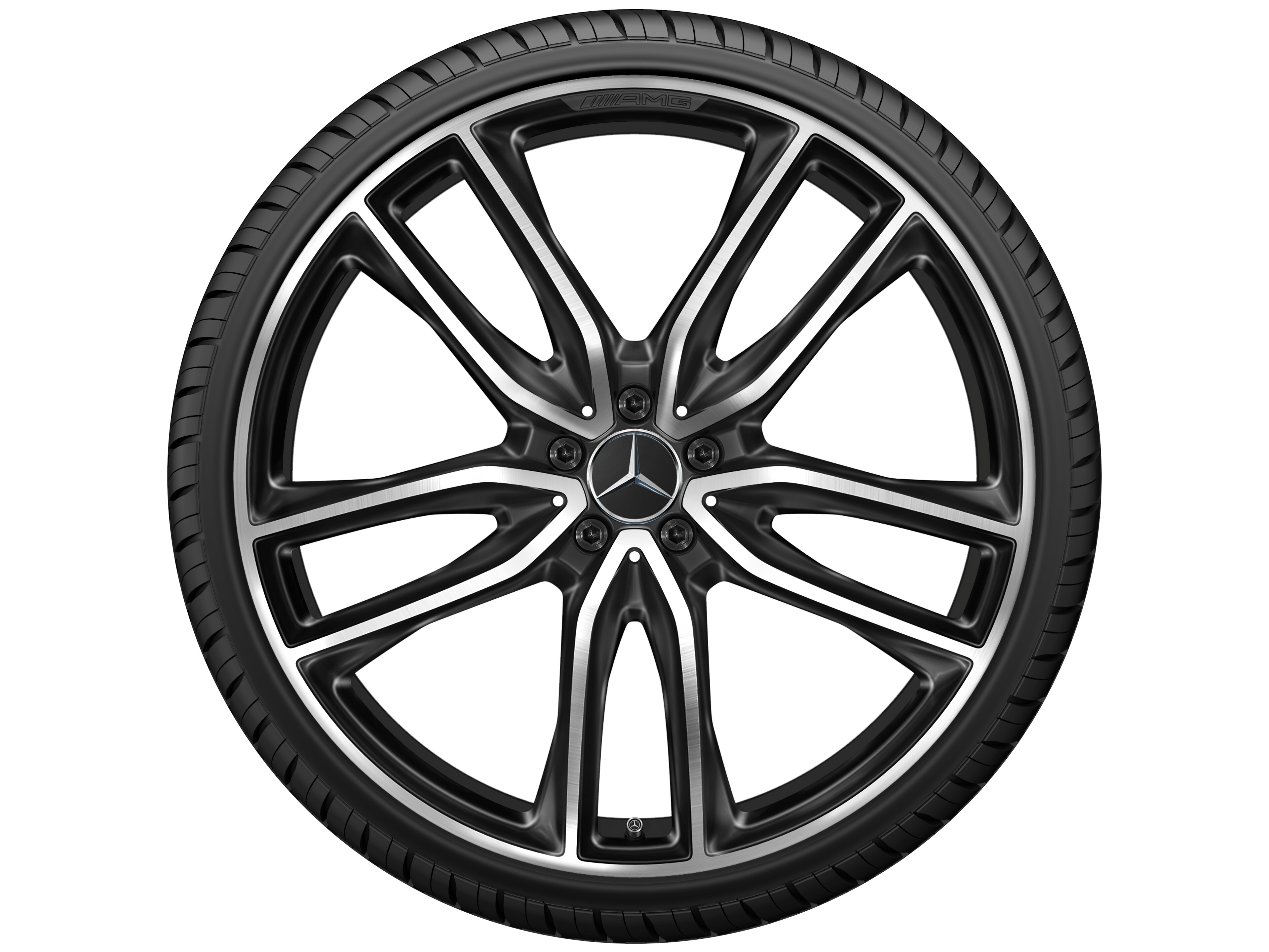 Cerchio a 5 doppie razze AMG, 58,4 cm (23 pollici) - 11,5 J x 23 ET 47, colore nero, Tornitura a specchio
