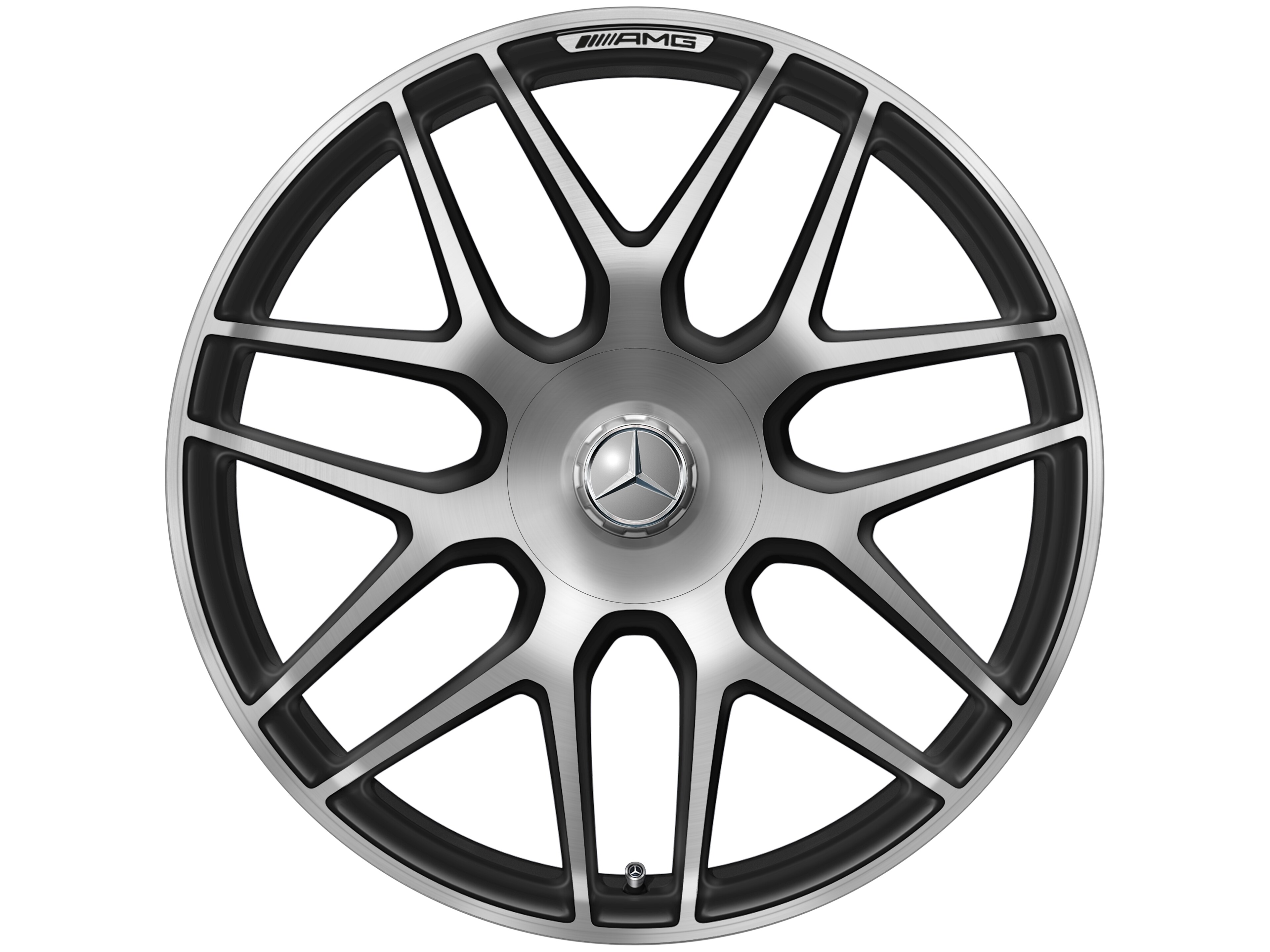 Cerchio fucinato AMG con design a razze incrociate, 55,9 cm (22 pollici) - 10 J x 22 ET 36, nero opacizzato, Tornitura a specchio