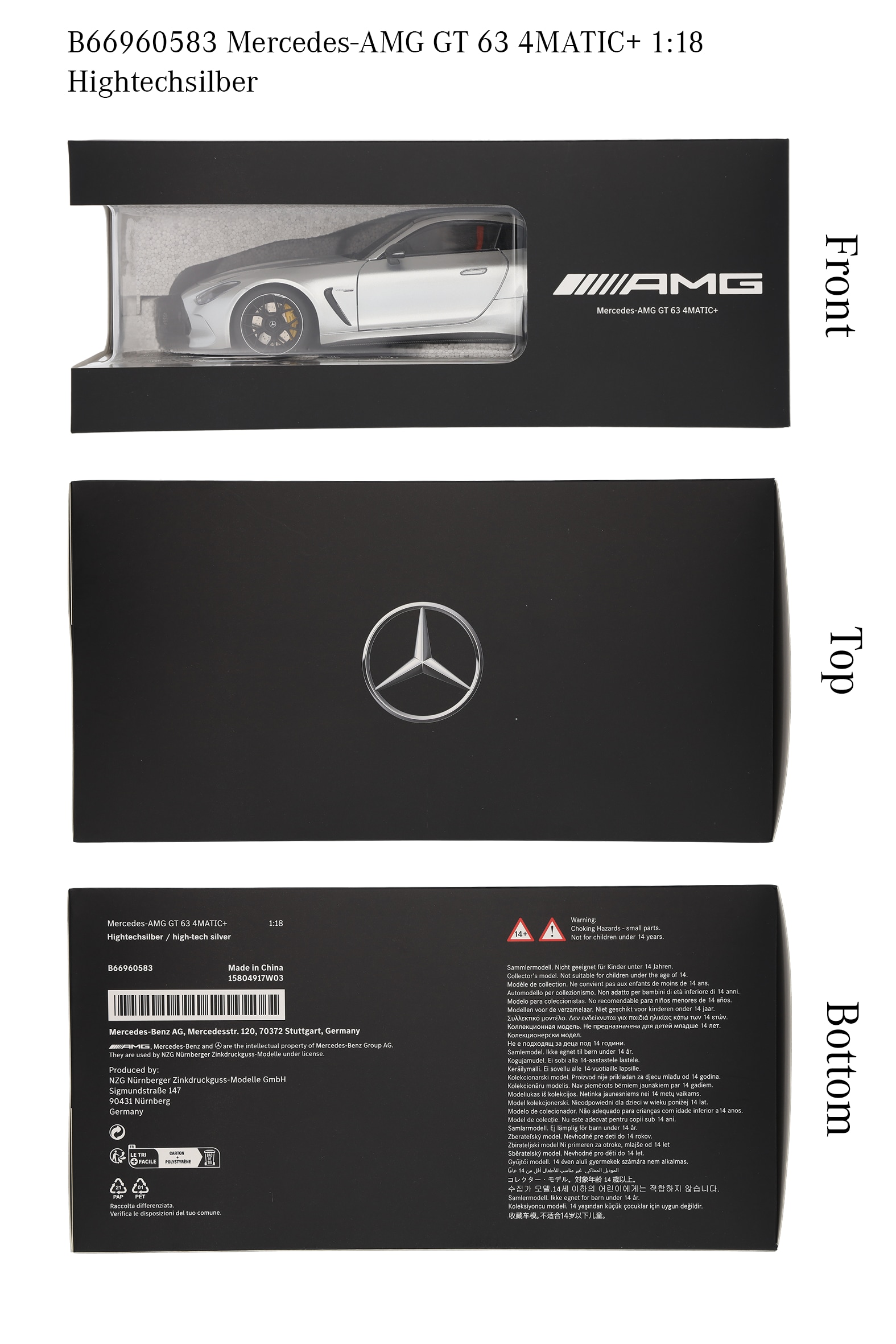 Mercedes AMG GT 63, C192 - Argento high-tech, NZG, 1:18