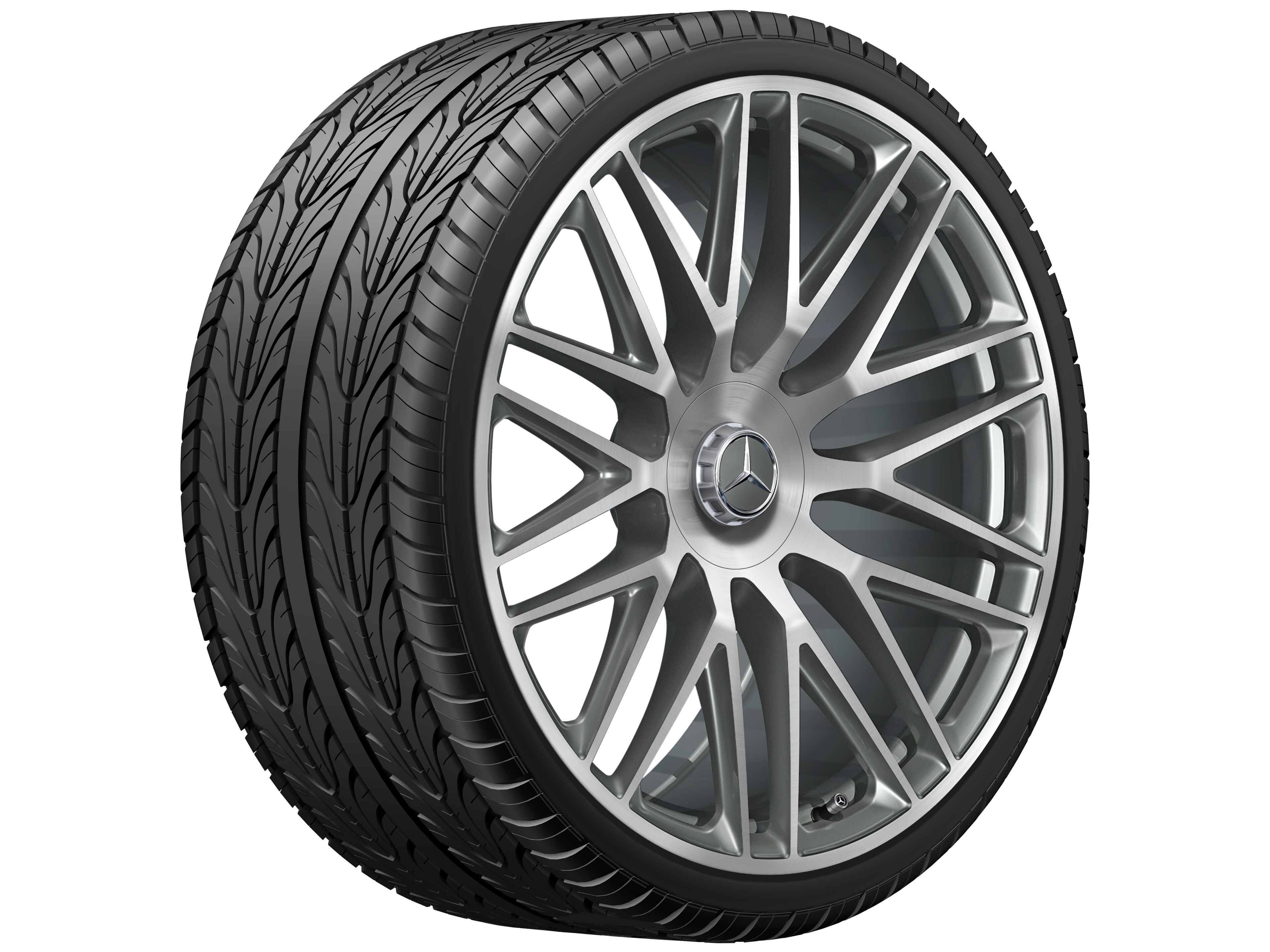 Cerchio fucinato AMG con design a razze multiple, 58,4 cm (23 pollici) - 11,5 J x 23 ET 47, grigio titanio, Tornitura a specchio