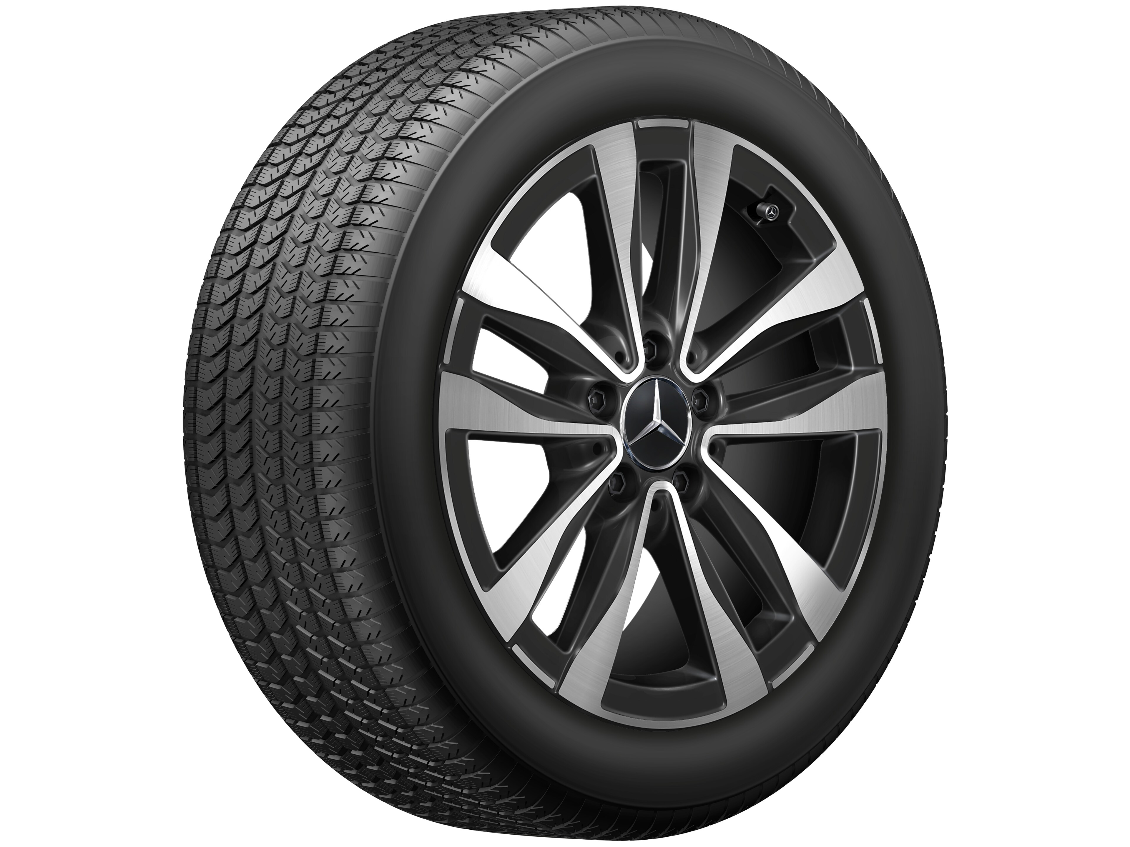 Cerchio a 5 doppie razze, Aero, 43,2 cm (17 pollici), con tornitura a specchio - 8 J x 17 ET 49,5, colore nero, Tornitura a specchio