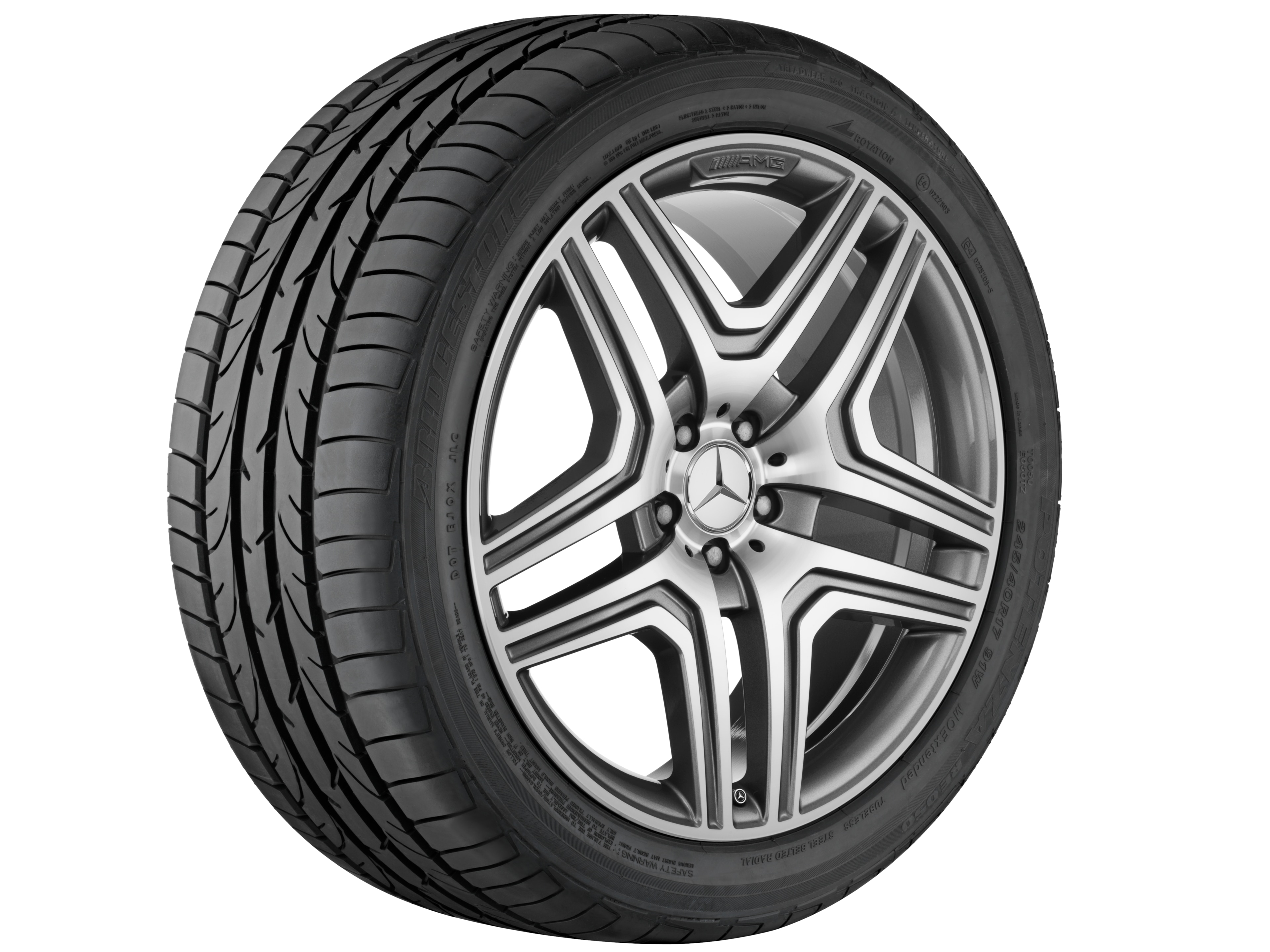 Cerchio a 5 doppie razze AMG, 53,3 cm (21 pollici), Bordo del cerchio tornito a specchio - 10 J x 21 ET 46, grigio titanio, Tornitura a specchio