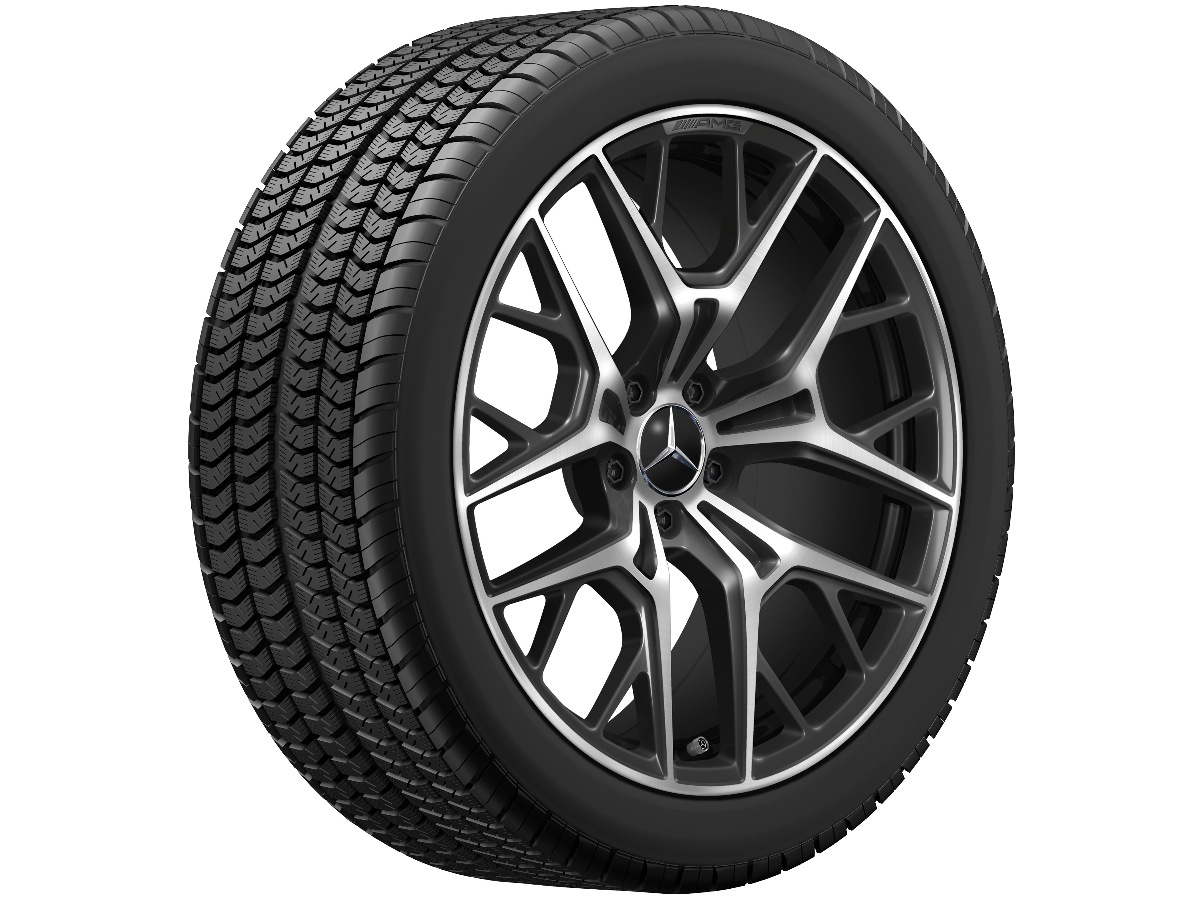Cerchio in lega leggera AMG, con design a razze incrociate, 50,8 cm (20 pollici) - 9 J x 20 ET 32, colore nero, Tornitura a specchio
