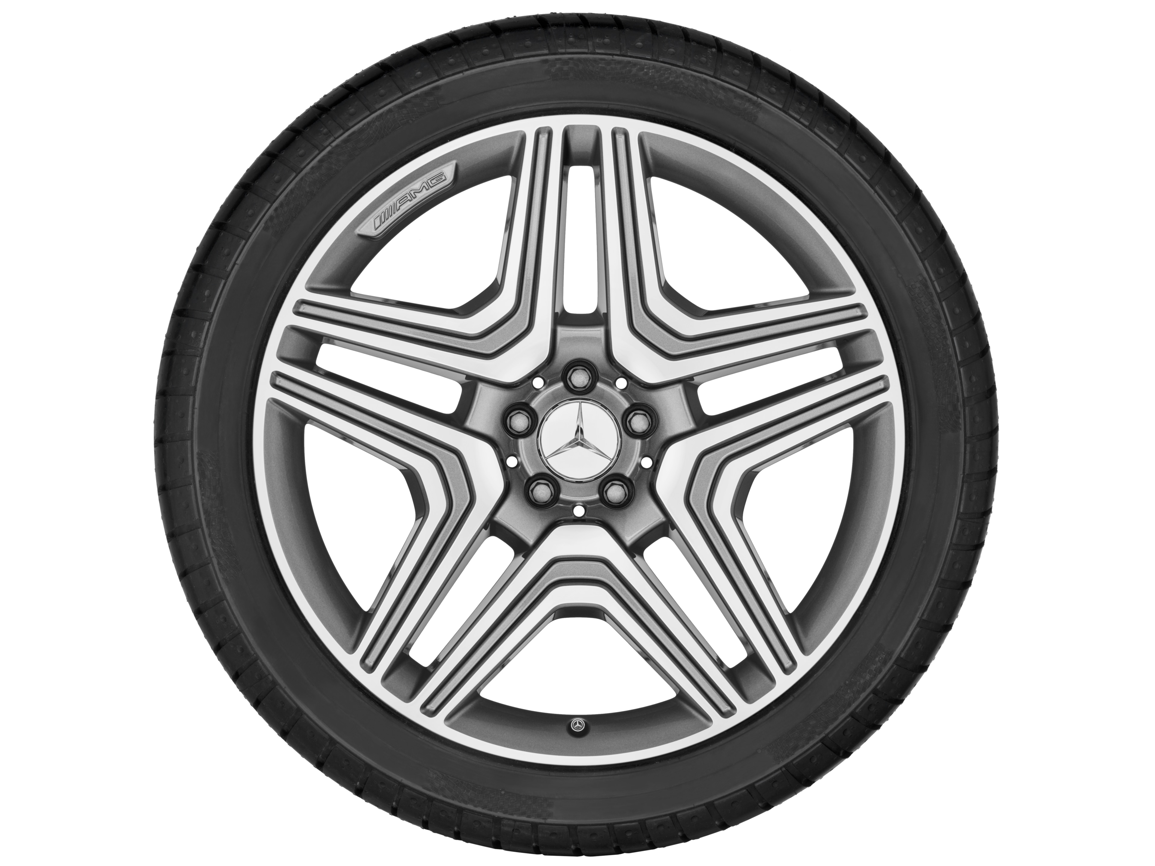 Cerchio a 5 doppie razze AMG, 53,3 cm (21 pollici) - 10 J x 21 ET 56, grigio titanio, Tornitura a specchio