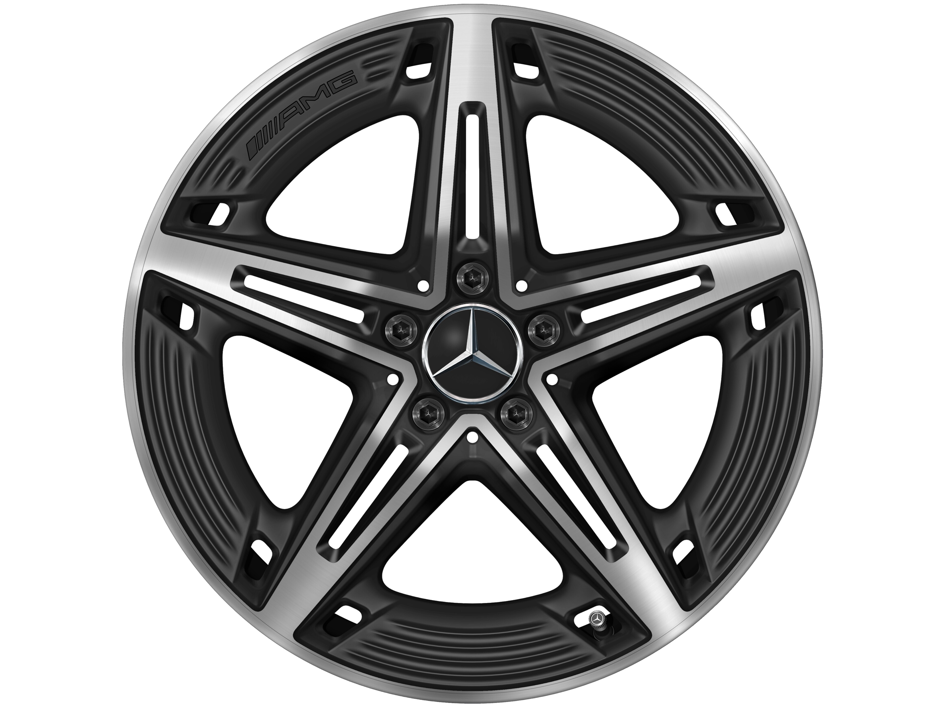 Cerchio a 5 razze AMG, 48,3 cm (19 pollici) - 8,5 J x 19 ET 55,2, nero opacizzato, Tornitura a specchio
