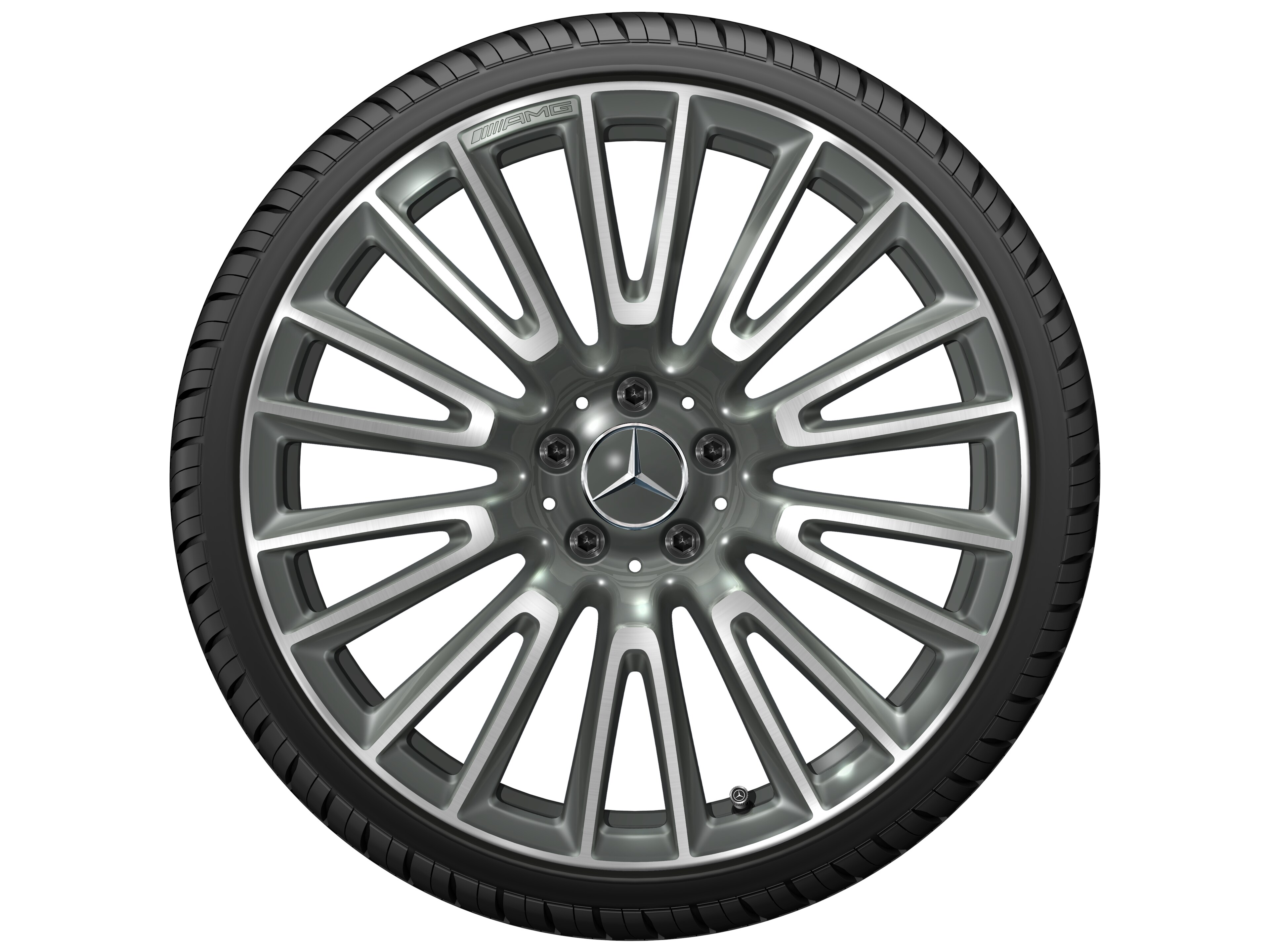 Cerchio in lega leggera AMG, con design a 10 doppie razze, 50,8 cm (20 pollici) - 10,5 J x 20 ET 43, grigio Himalaya, Tornitura a specchio