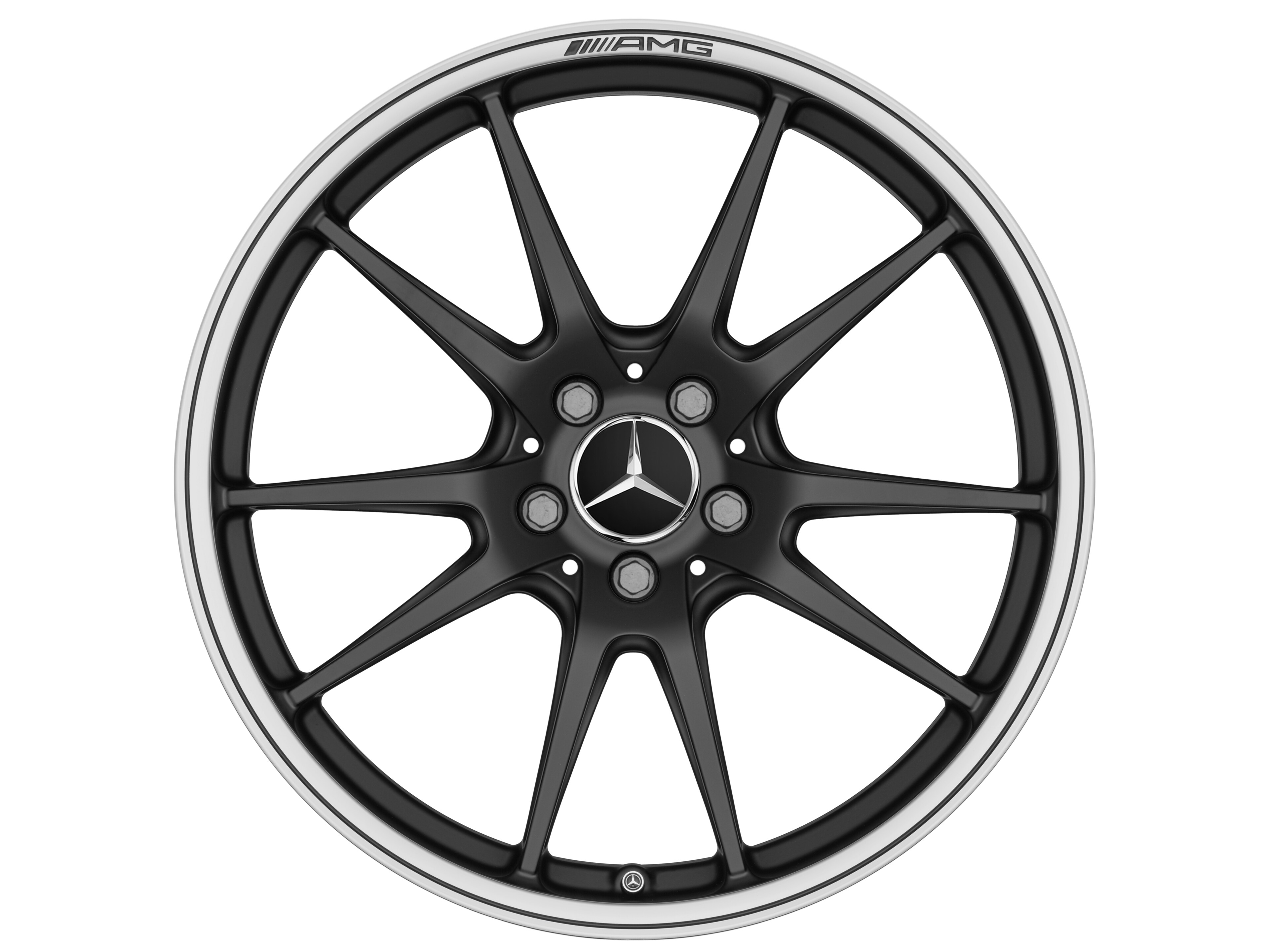 Cerchio fucinato AMG con design a 5 doppie razze, 48,3 cm (19 pollici), Bordo del cerchio tornito a specchio - 9 J x 19 ET 25, nero opacizzato, Tornitura a specchio