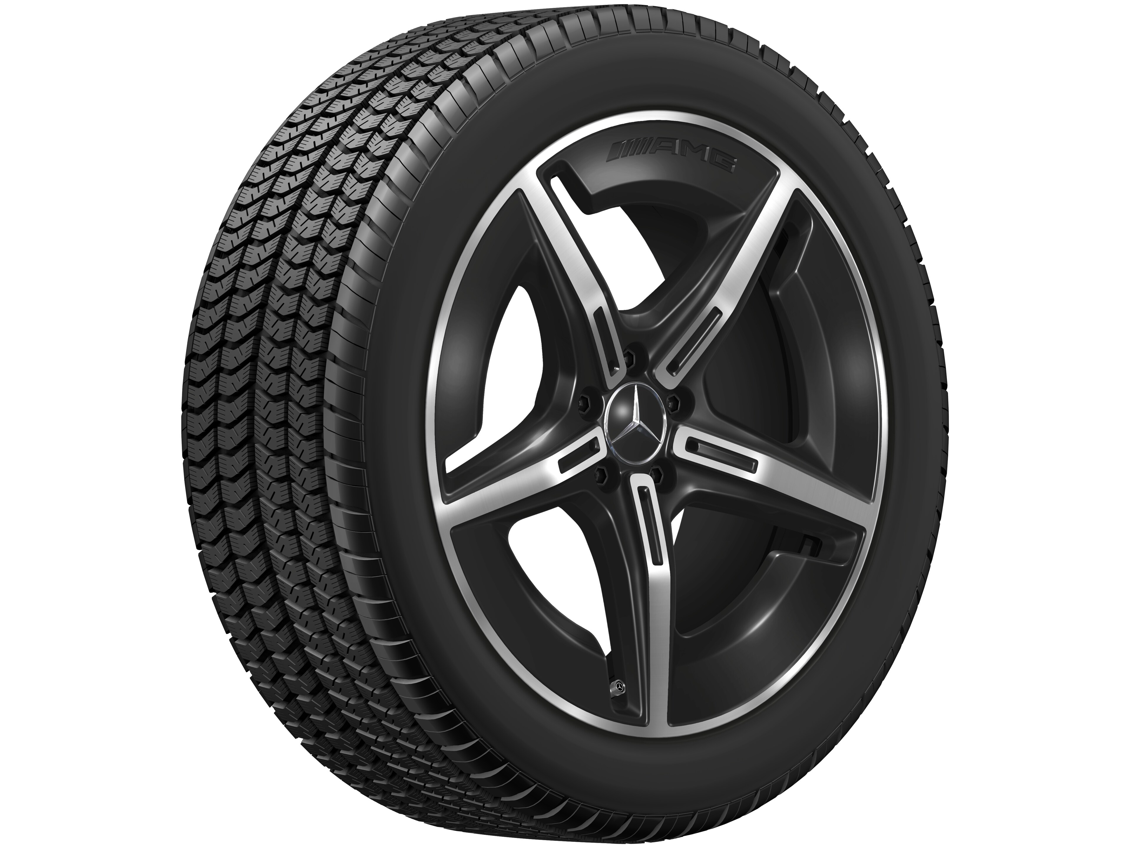 Cerchio in lega leggera AMG, con design a 5 razze, 50,8 cm (20 pollici), Con ottimizzazione aerodinamica - 8 J x 20 ET 32,7, colore nero, Tornitura a specchio