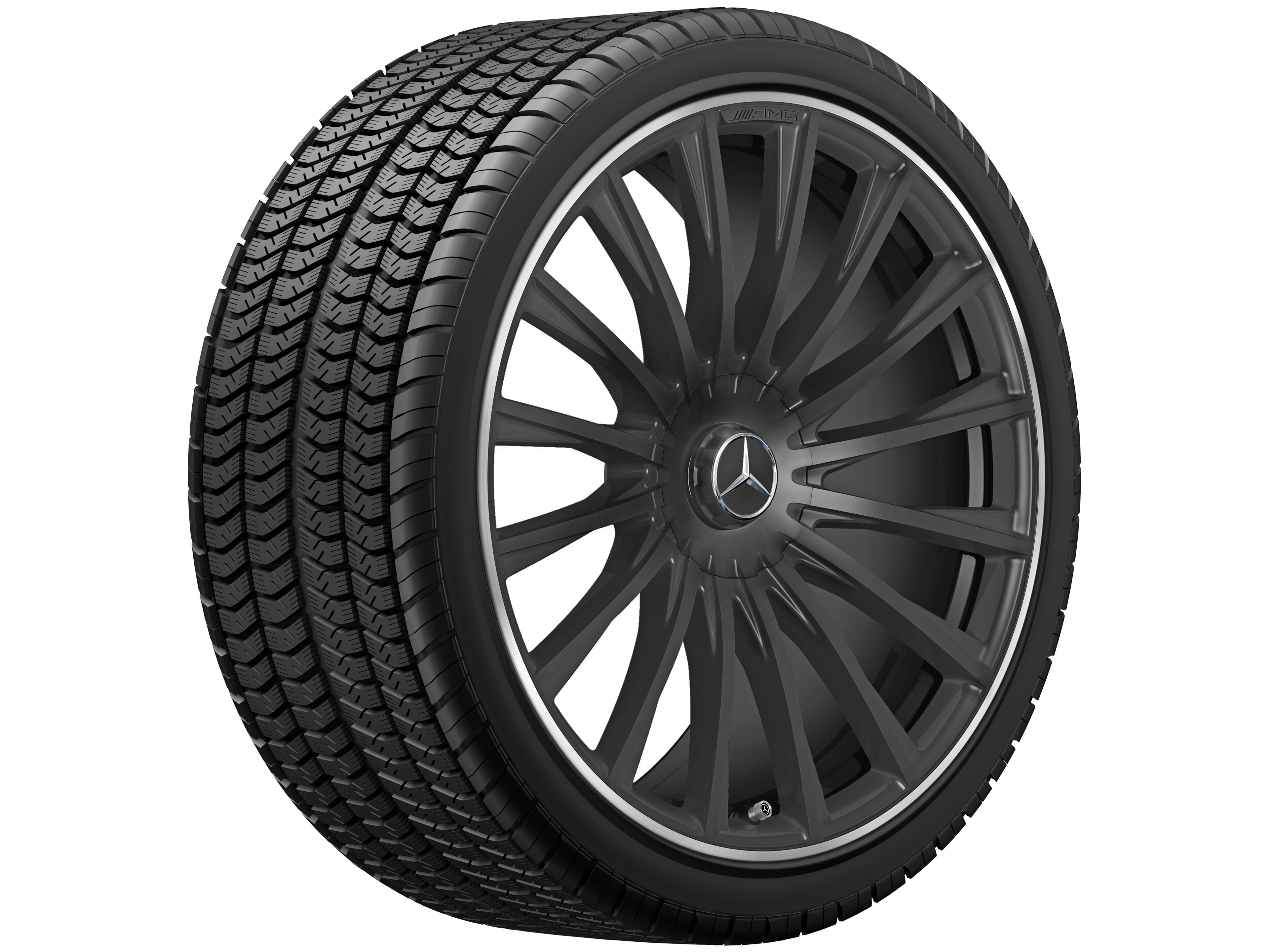 Cerchio fucinato AMG con design a razze multiple, 53,3 cm (21 pollici), Bordo del cerchio tornito a specchio - 10,5 J x 21 ET 50, nero opacizzato, Bordo del cerchio tornito a specchio