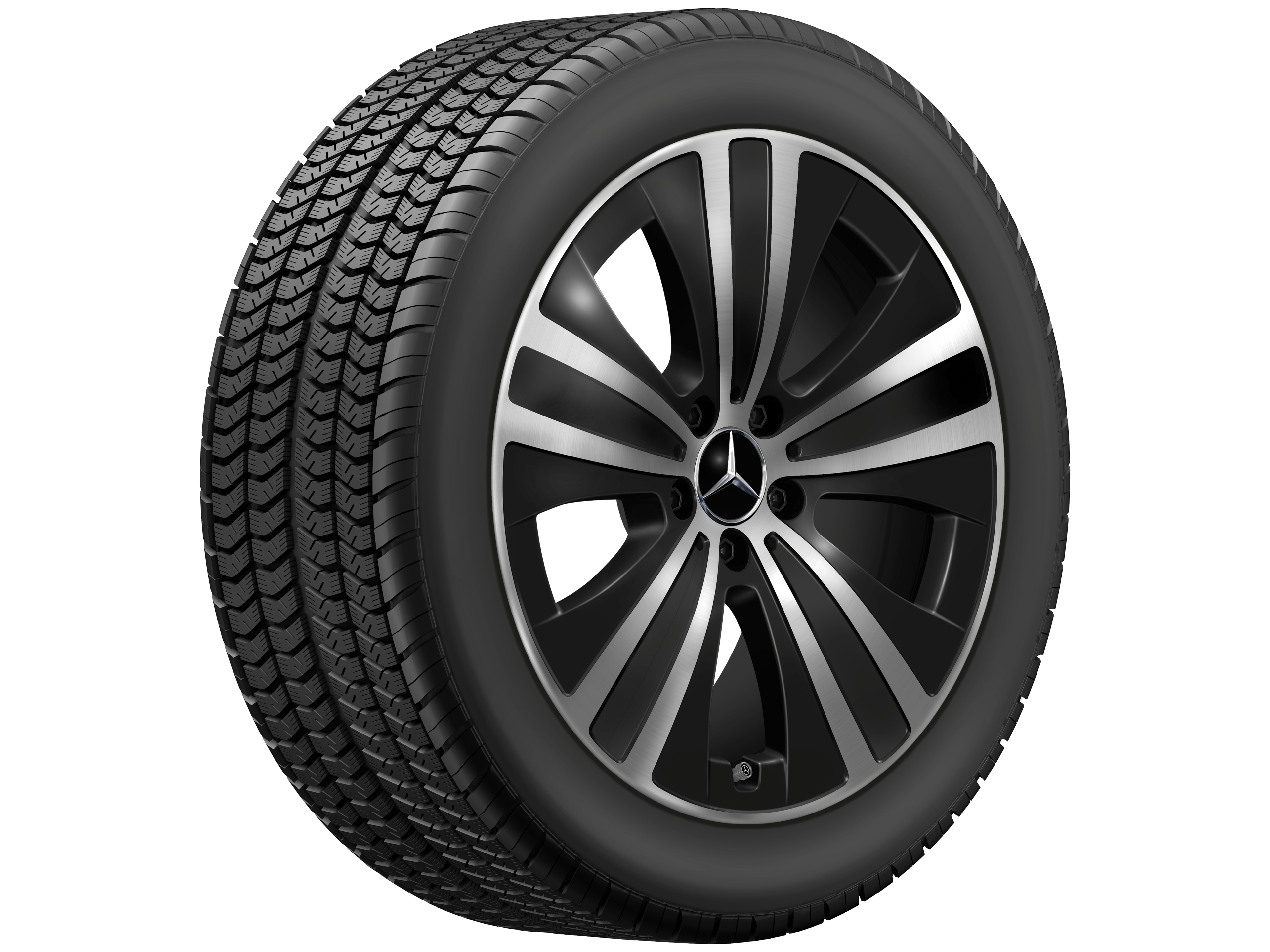 Cerchio a 5 razze, 48,3 cm (19 pollici) - 8,5 J x 19 ET 47,5, colore nero, Tornitura a specchio