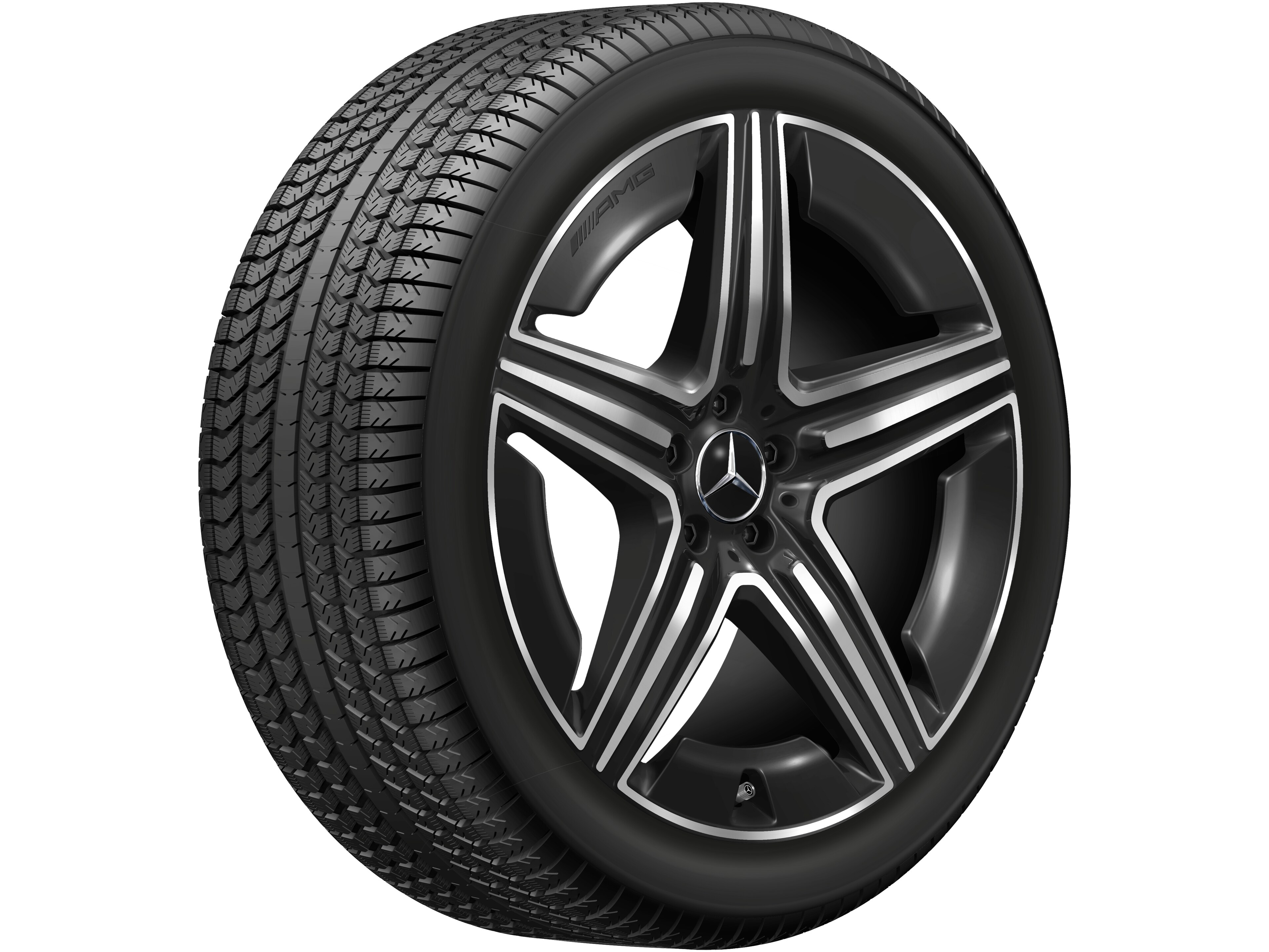 Cerchio a 5 doppie razze AMG, 53,3 cm (21 pollici) - 11 J x 21 ET 49, colore nero, Tornitura a specchio