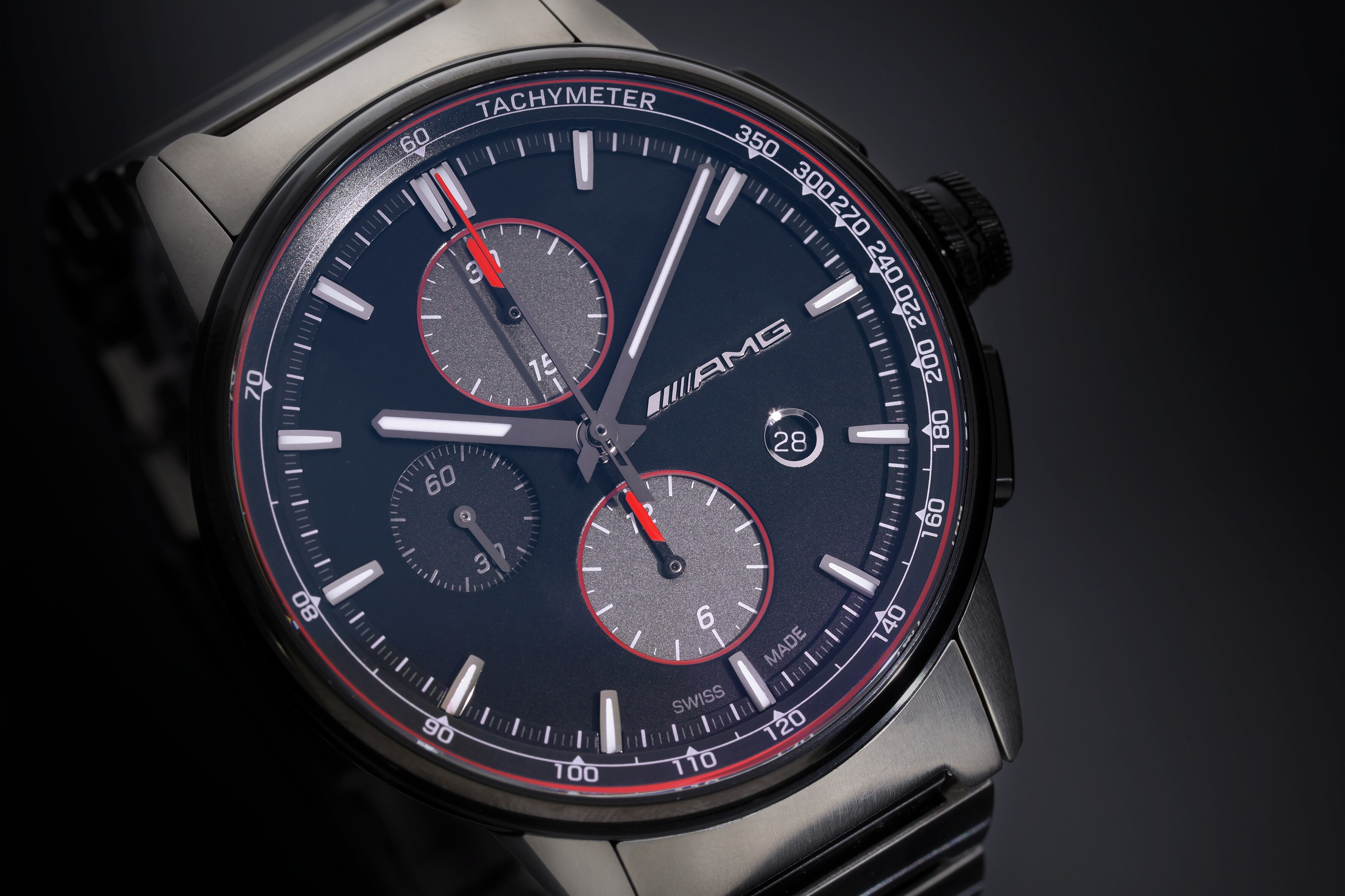 Cronografo automatico AMG, Uomo, Business - colore nero / Antracite / Rosso, acciaio inox / titanio