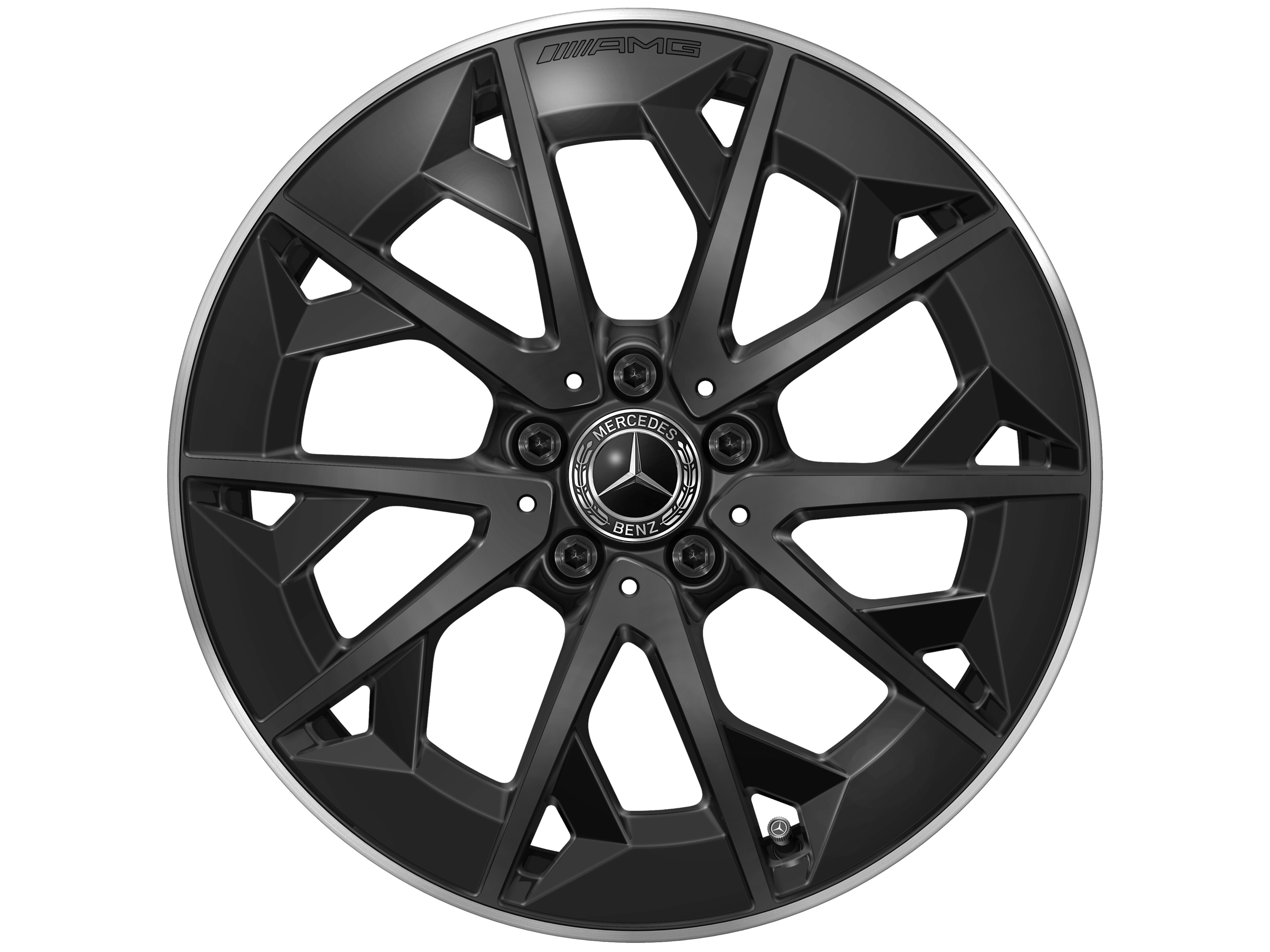 Cerchio in lega leggera AMG, con design a razze incrociate, 48,3 cm (19 pollici) - 9 J x 19 ET 66, nero opacizzato, Bordo del cerchio tornito a specchio