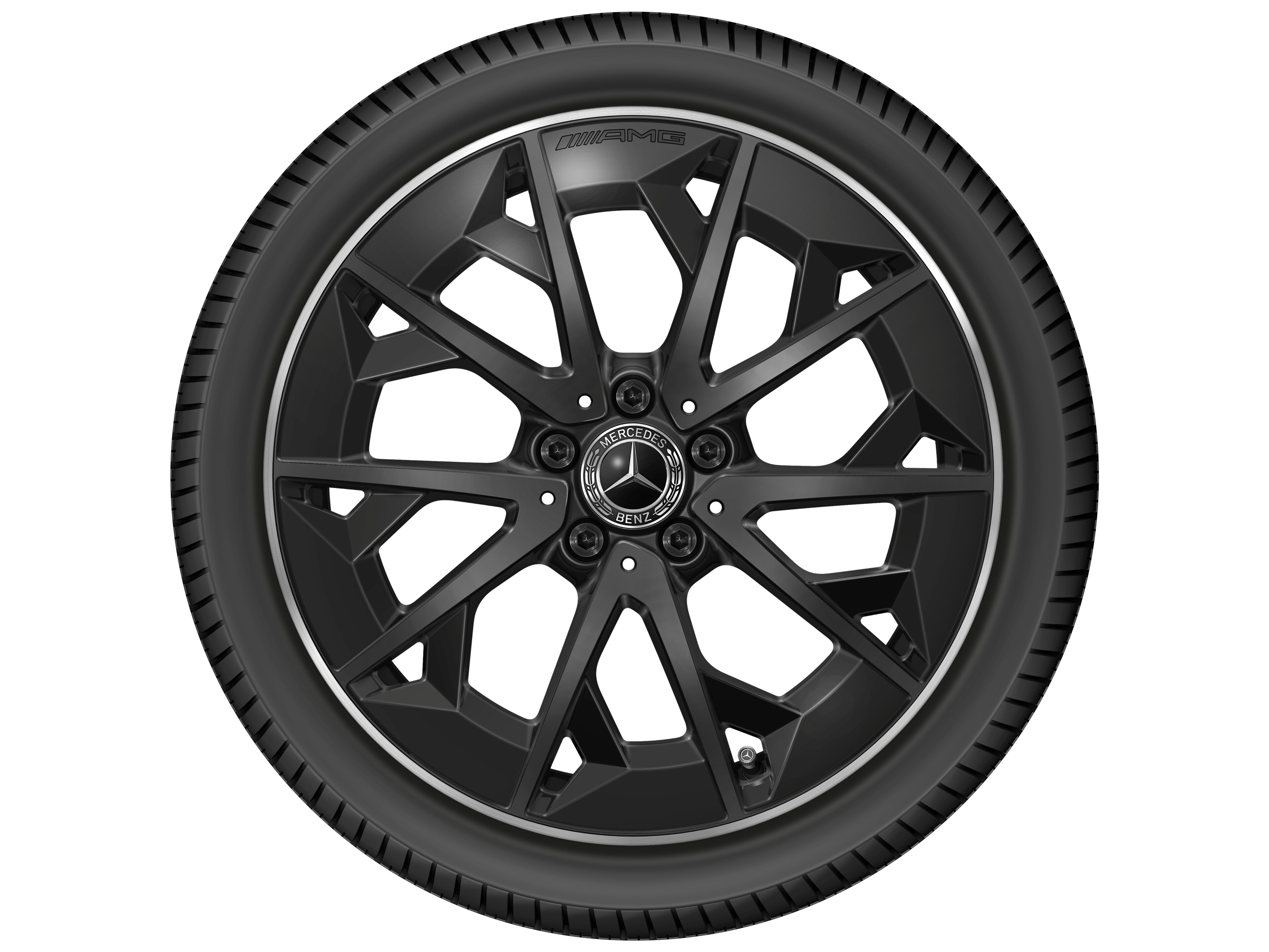 Cerchio in lega leggera AMG, con design a razze incrociate, 48,3 cm (19 pollici) - 9 J x 19 ET 66, nero opacizzato, Bordo del cerchio tornito a specchio