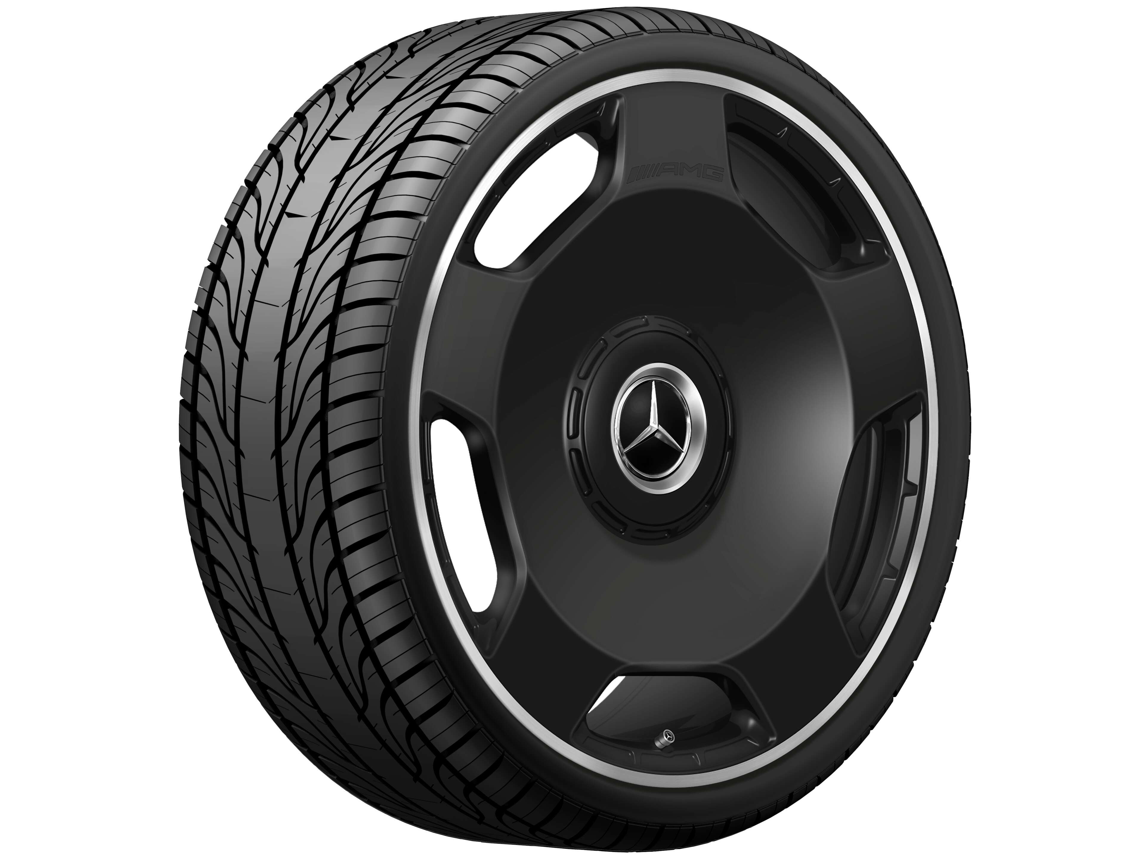 Cerchio fucinato AMG con design a 5 fori, 58,4 cm (23 pollici), Bordo del cerchio tornito a specchio - 10 J x 23 ET 45, nero opacizzato, Bordo del cerchio tornito a specchio