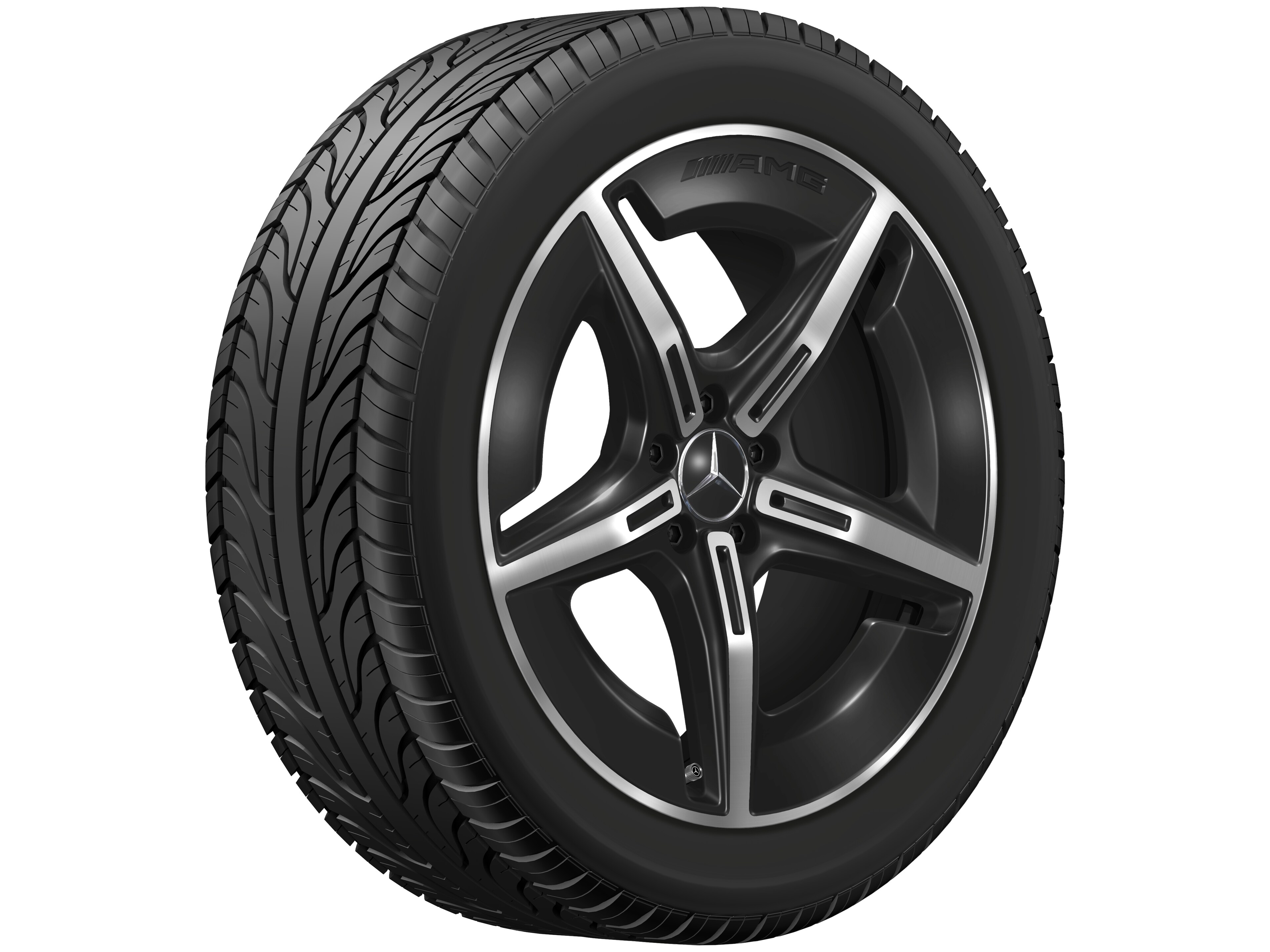 Cerchio in lega leggera AMG, con design a 5 razze, 50,8 cm (20 pollici), Con ottimizzazione aerodinamica - 8 J x 20 ET 32,7, colore nero, Tornitura a specchio