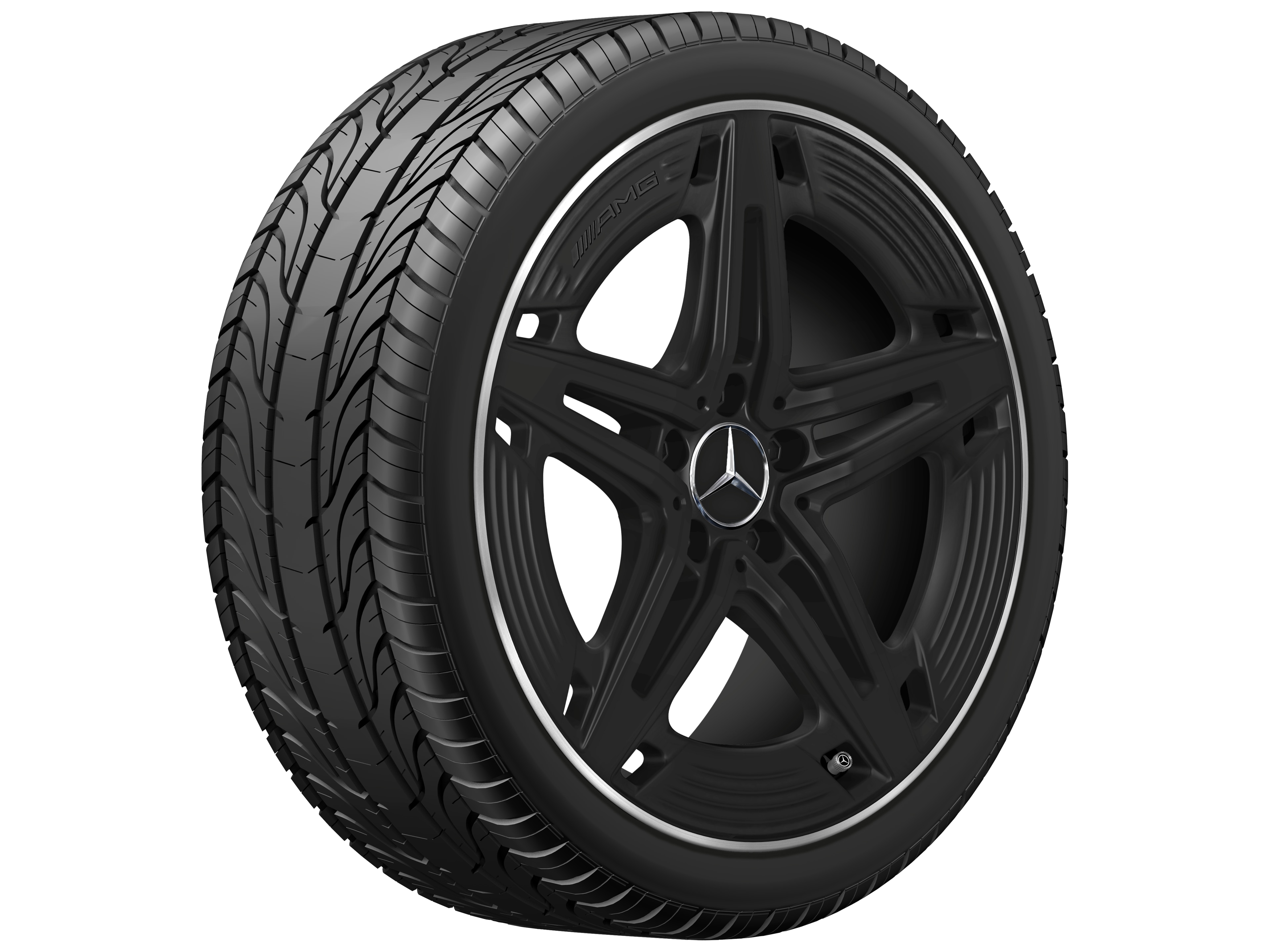 Cerchio a 5 razze AMG, 48,3 cm (19 pollici) - 9 J x 19 ET 52, colore nero, Tornitura a specchio