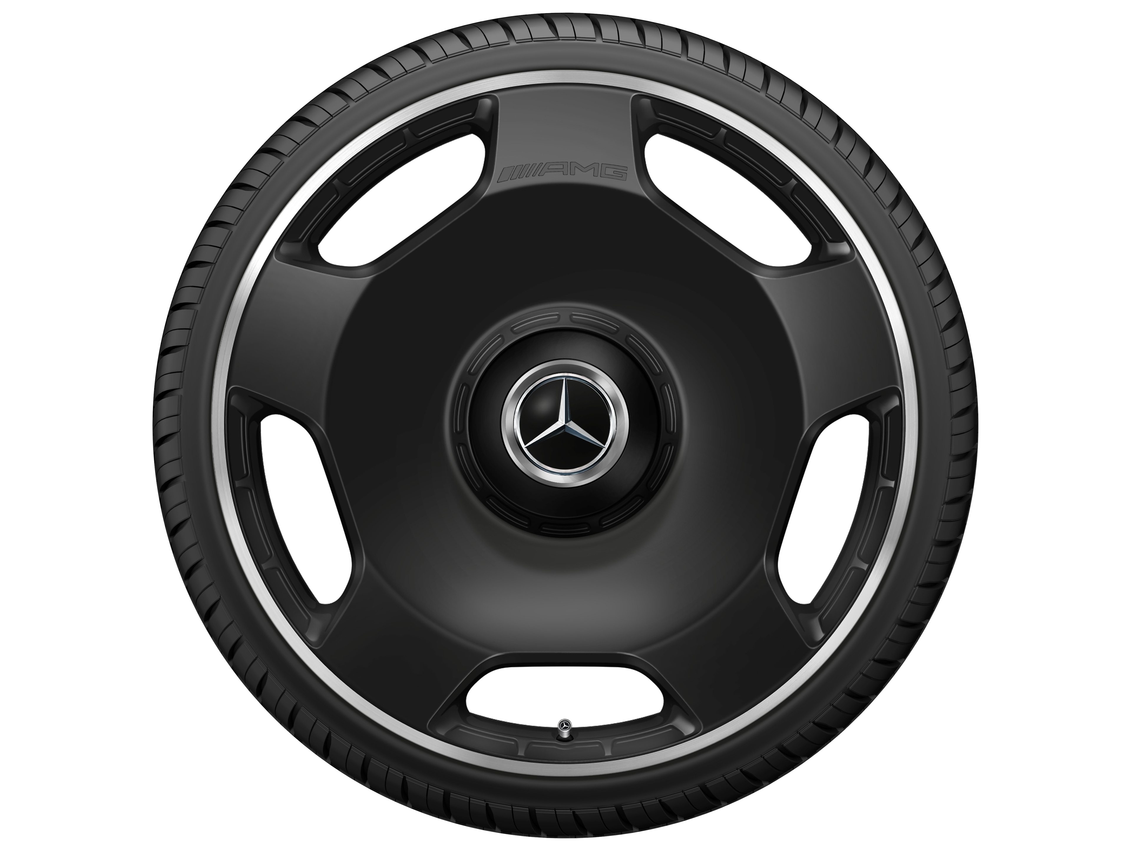 Cerchio fucinato AMG con design a 5 fori, 58,4 cm (23 pollici), Bordo del cerchio tornito a specchio - 10 J x 23 ET 45, nero opacizzato, Bordo del cerchio tornito a specchio