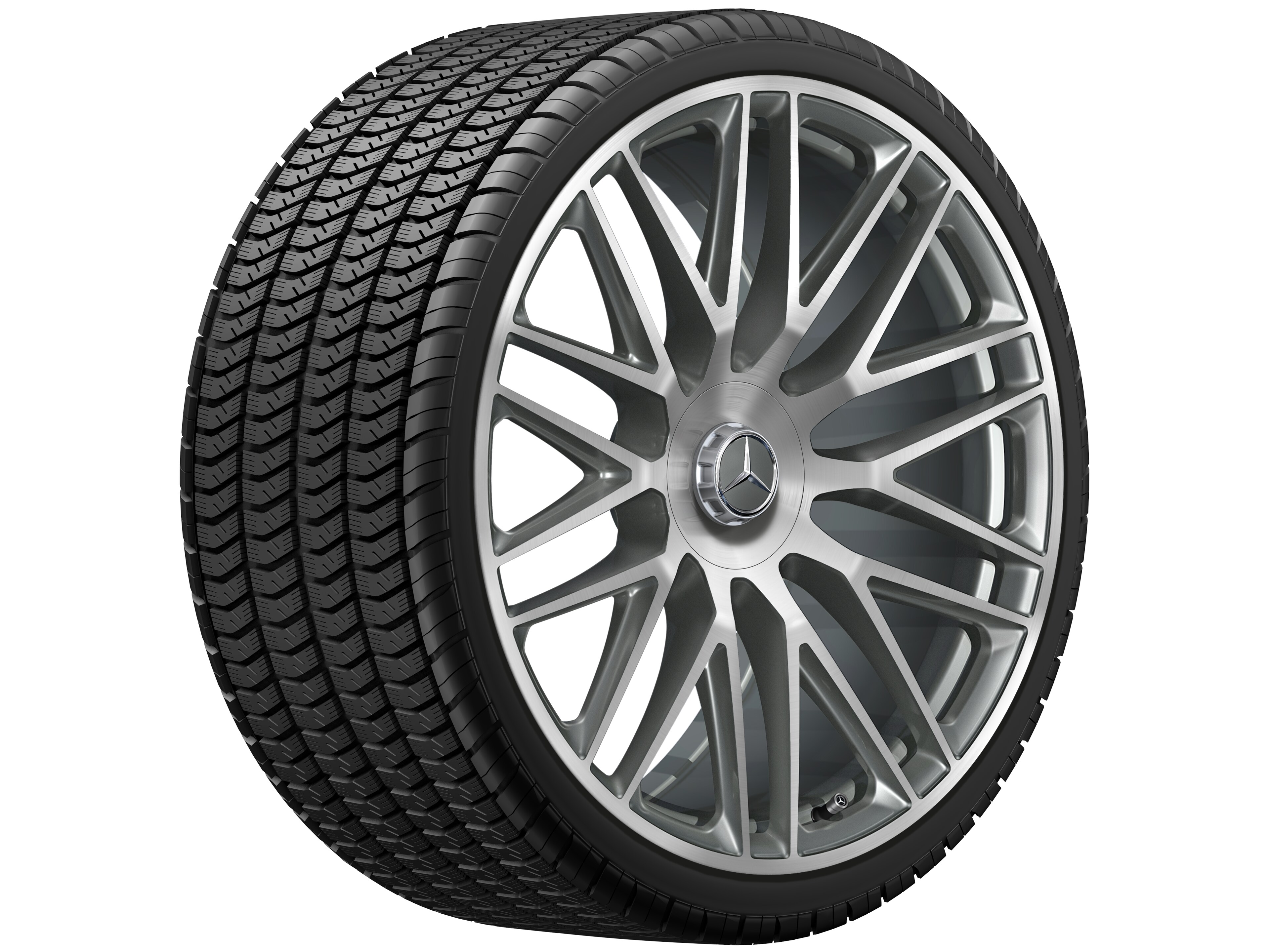 Cerchio fucinato AMG con design a razze multiple, 58,4 cm (23 pollici) - 11,5 J x 23 ET 47, grigio titanio, Tornitura a specchio