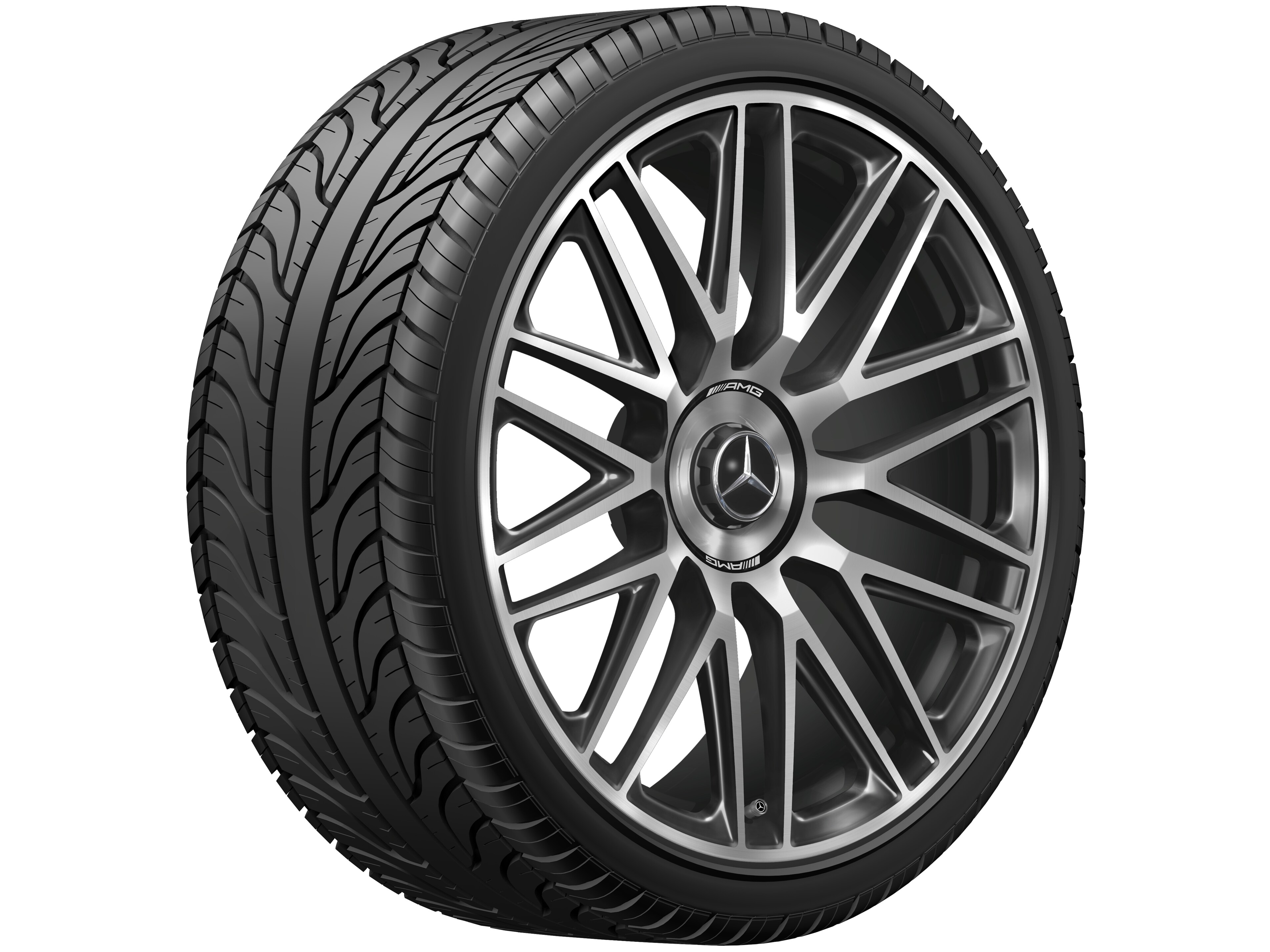 AMG Schmiederad im 10-Speichen-Design, 53,3 cm (21 Zoll) - 9,5 J x 21 ET 33, schwarz / dark platin gloss