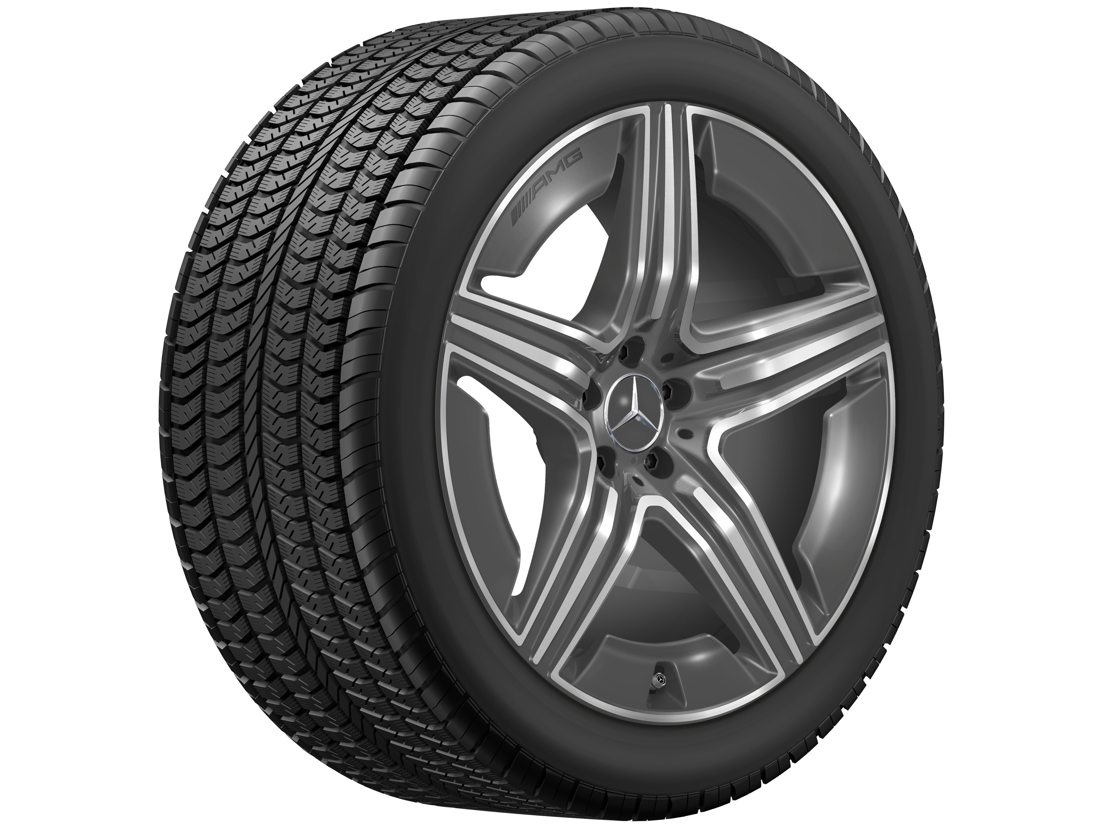 Cerchio a 5 doppie razze AMG, 53,3 cm (21 pollici) - 11 J x 21 ET 49, Grigio tantalio, Tornitura a specchio