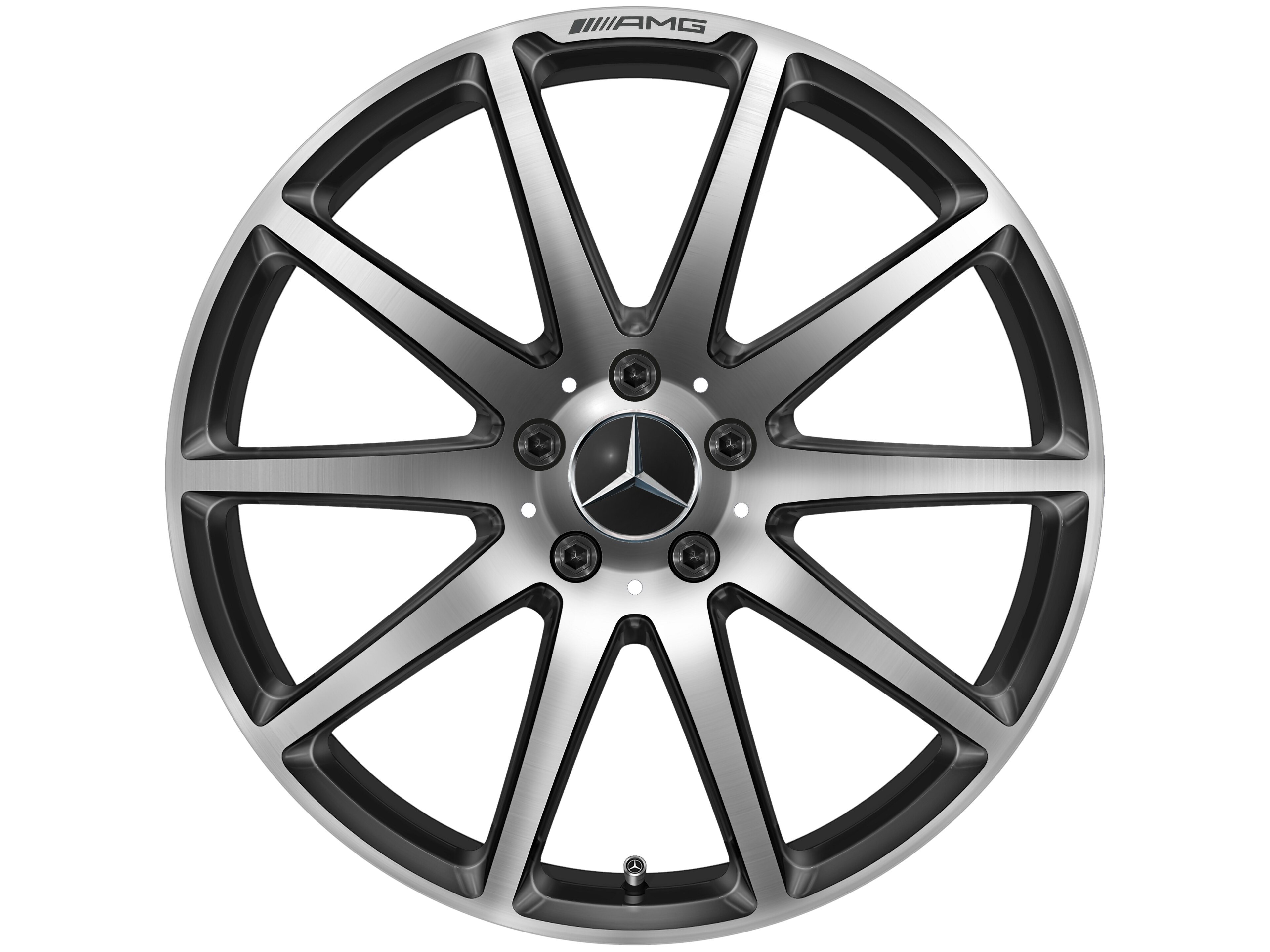 Cerchio fucinato AMG con design a 10 razze, 48,3 cm (19 pollici) - 9 J x 19 ET 27, colore nero, Lucidato