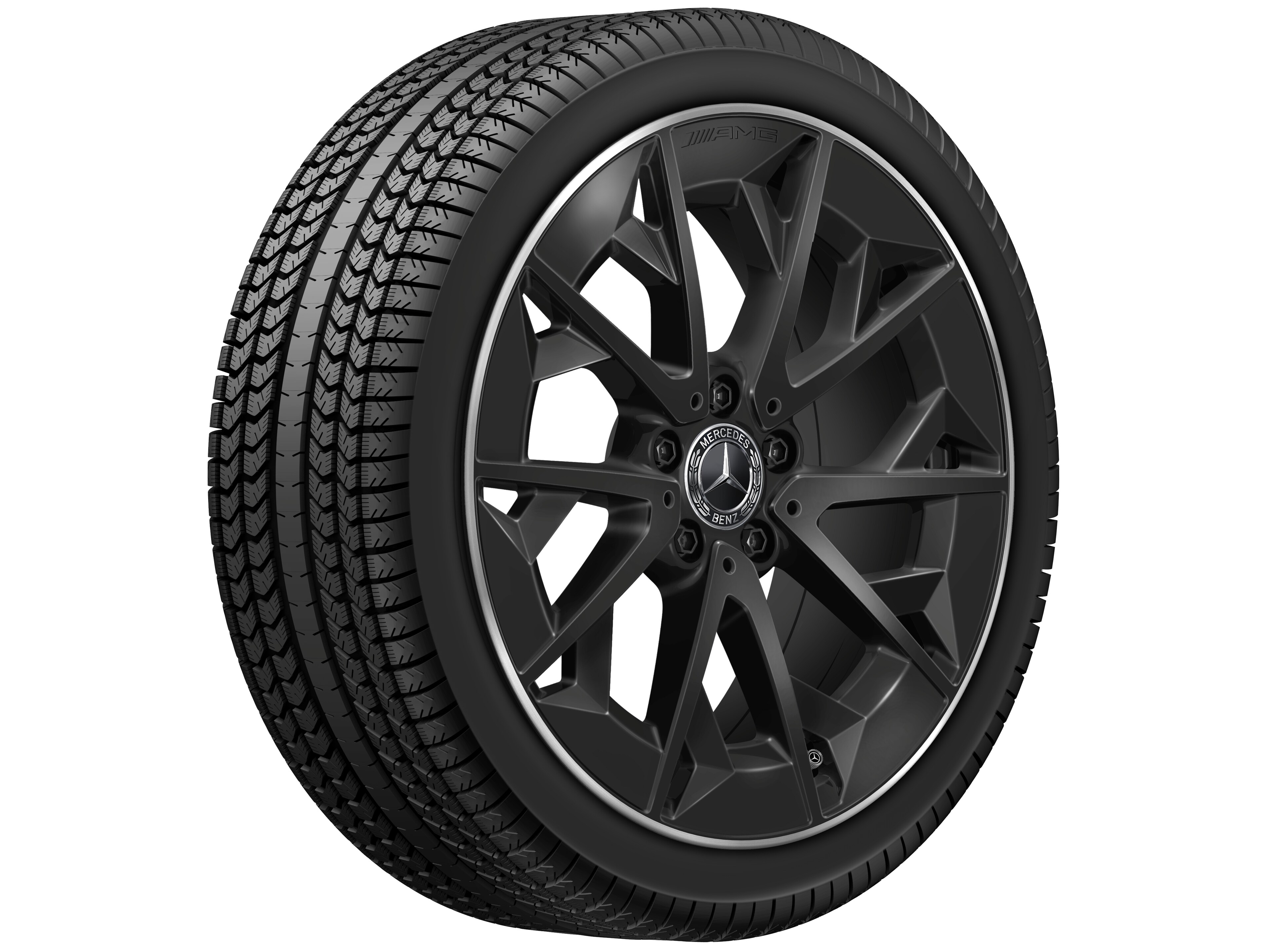 Cerchio in lega leggera AMG, con design a razze incrociate, 48,3 cm (19 pollici) - 9 J x 19 ET 66, nero opacizzato, Bordo del cerchio tornito a specchio