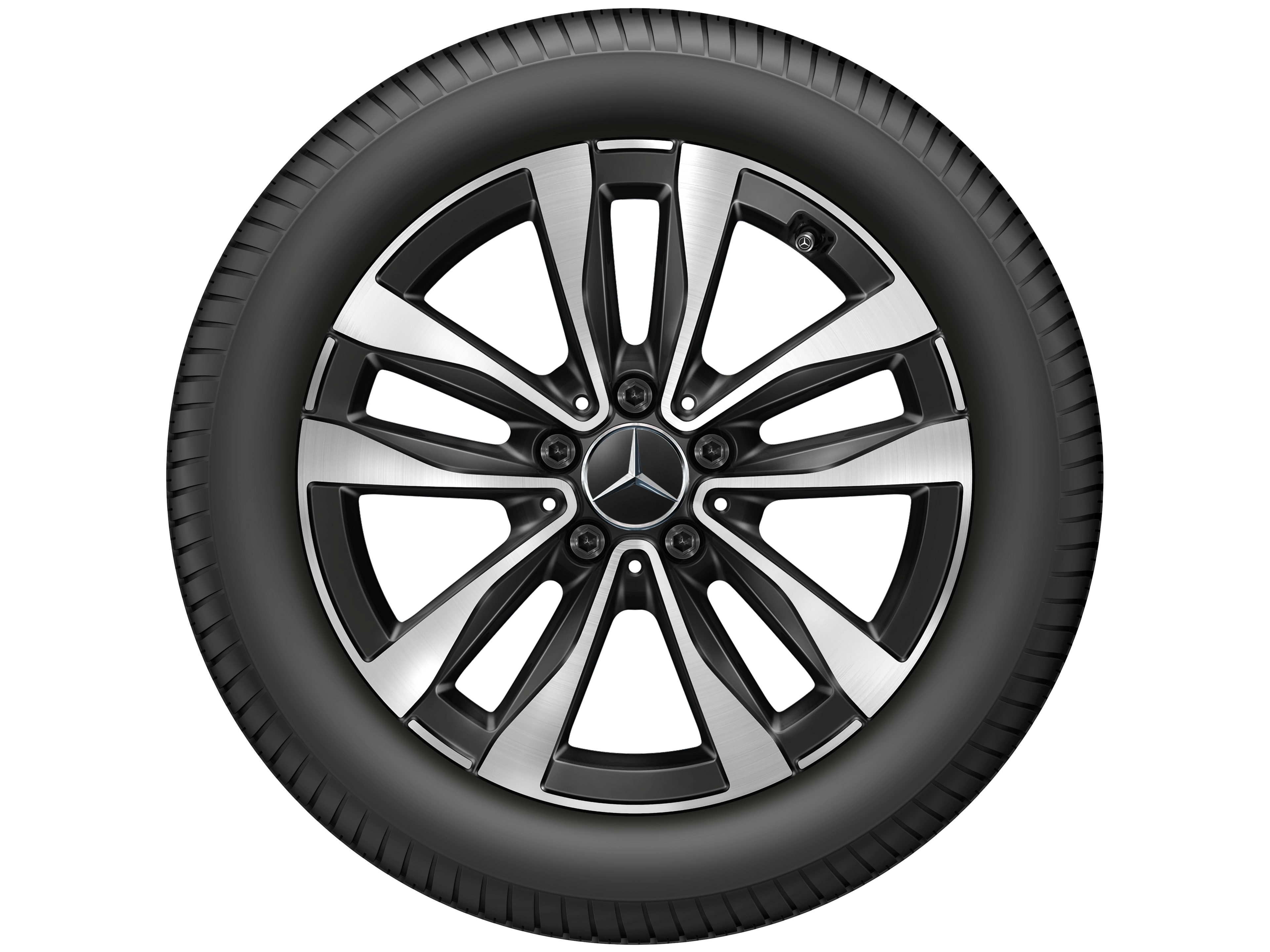 Cerchio a 5 doppie razze, Aero, 43,2 cm (17 pollici), con tornitura a specchio - 8 J x 17 ET 49,5, colore nero, Tornitura a specchio