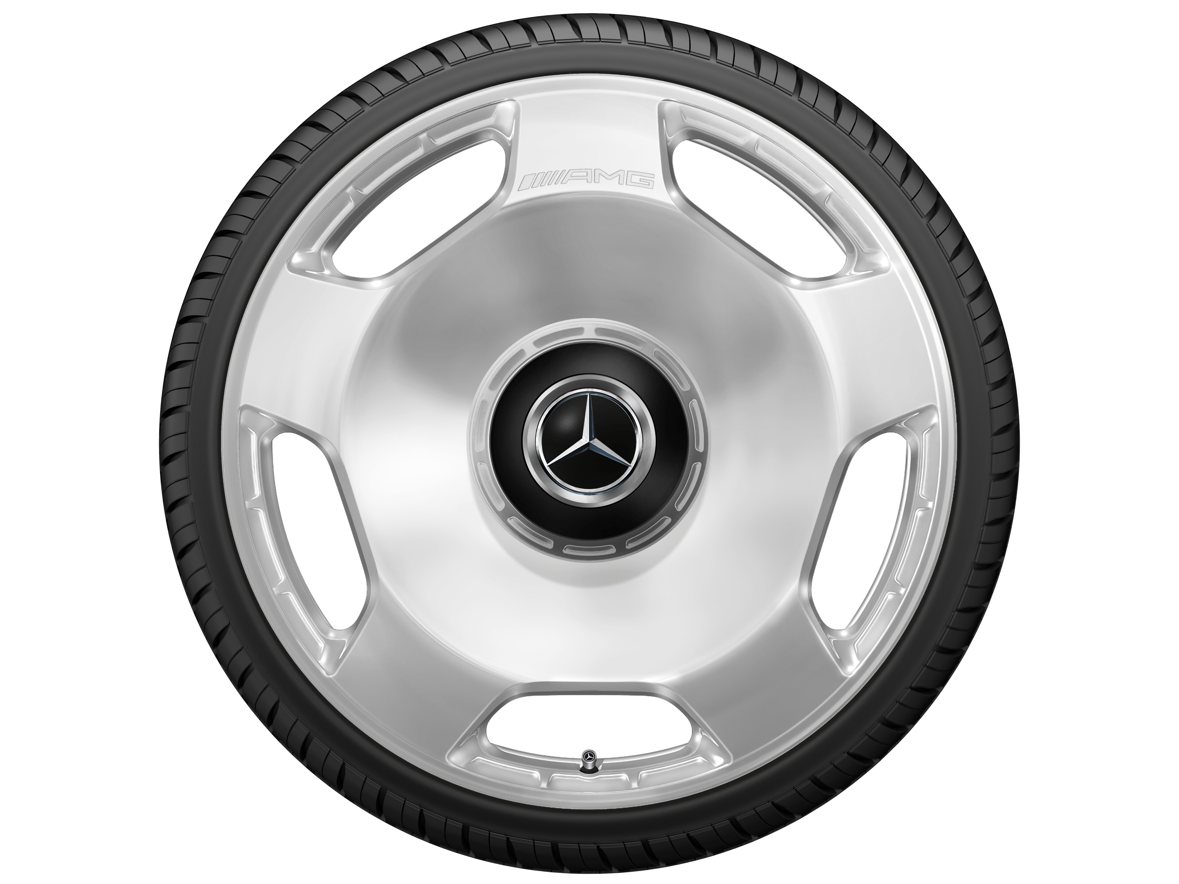 Cerchio fucinato AMG con design a 5 fori, 58,4 cm (23 pollici) - 11,5 J x 23 ET 47, argento, lucidato ad alta lucidità