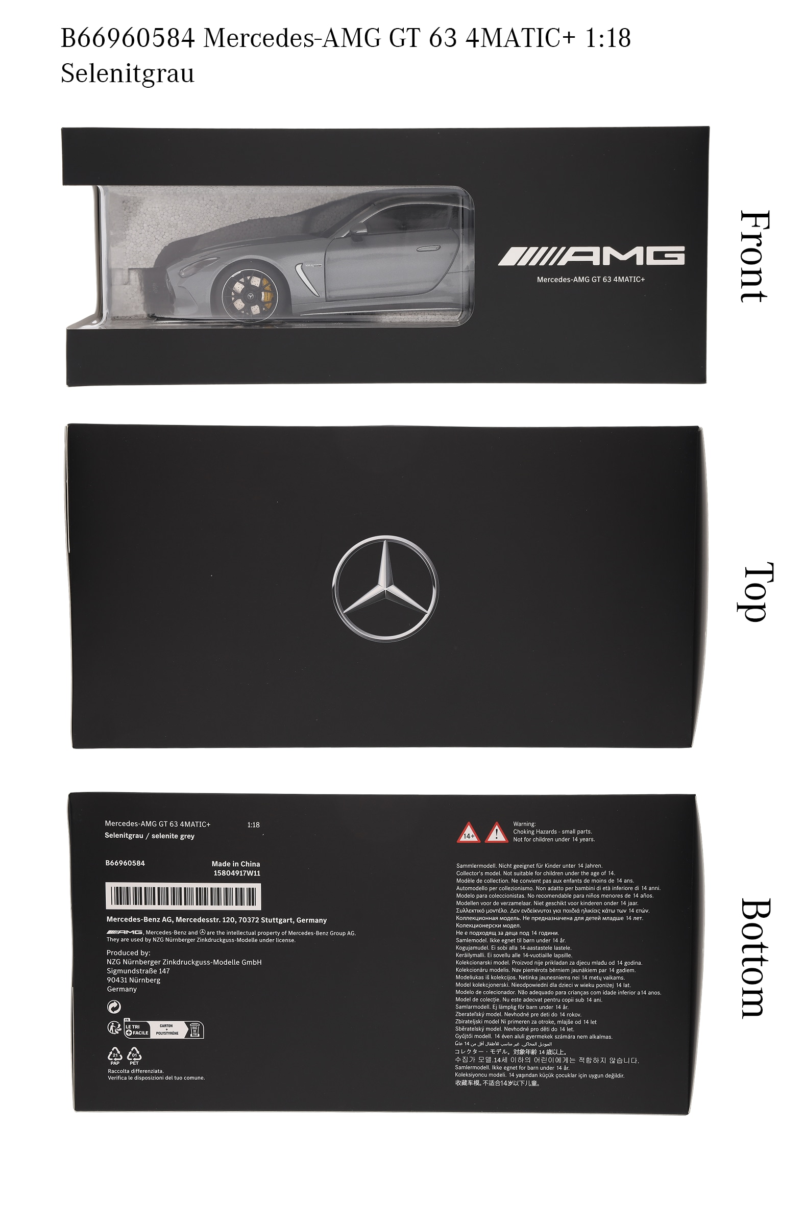 Mercedes AMG GT 63, C192 - grigio selenite, NZG, 1:18