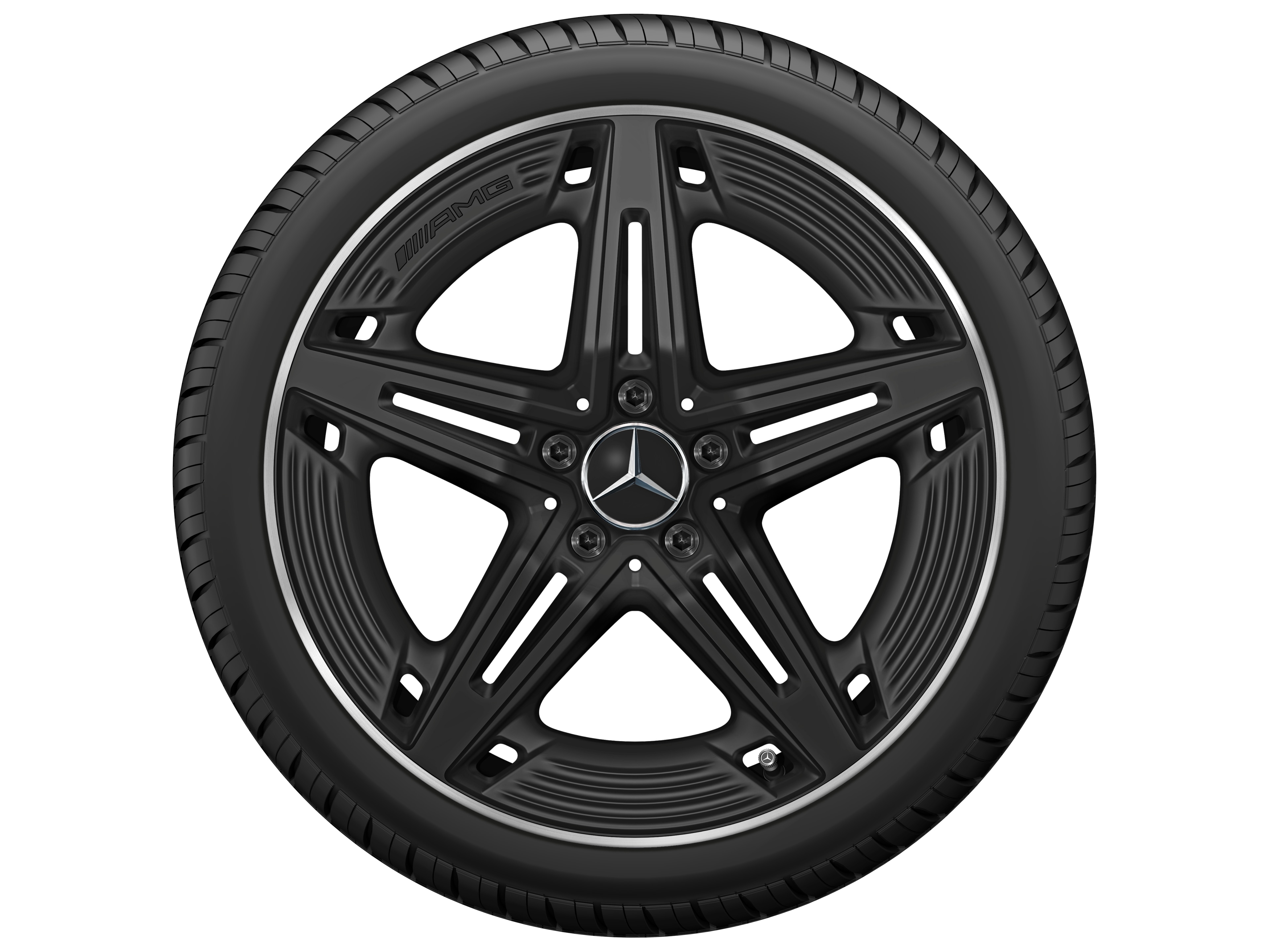 Cerchio a 5 razze AMG, 48,3 cm (19 pollici) - 9 J x 19 ET 52, colore nero, Tornitura a specchio