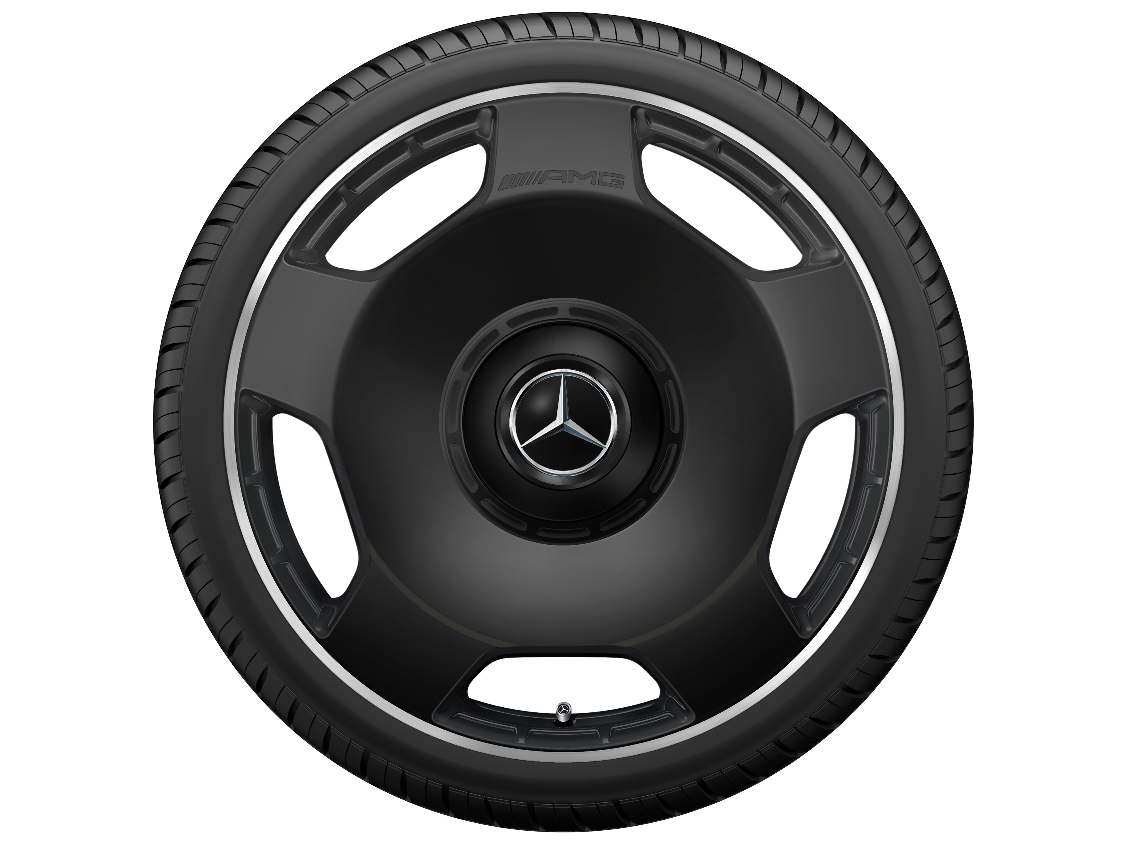 Cerchio fucinato AMG con design a 5 fori, 55,9 cm (22 pollici), Bordo del cerchio tornito a specchio - 10 J x 22 ET 36, nero opacizzato, Bordo del cerchio tornito a specchio