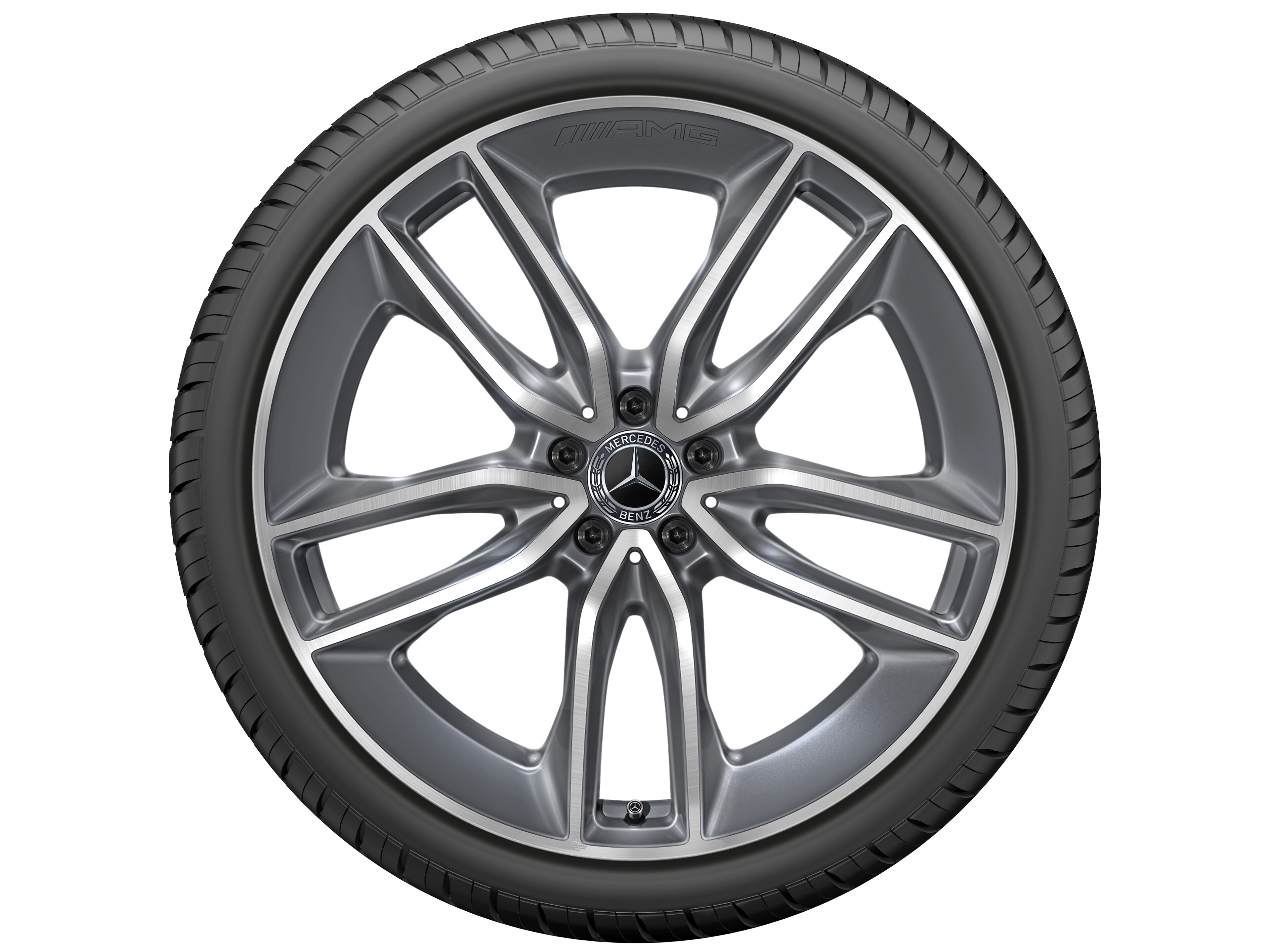 Cerchio a 5 doppie razze AMG, 55,9 cm (22 pollici) - 11 J x 22 ET 50, grigio tremolite metallizzato, Tornitura a specchio