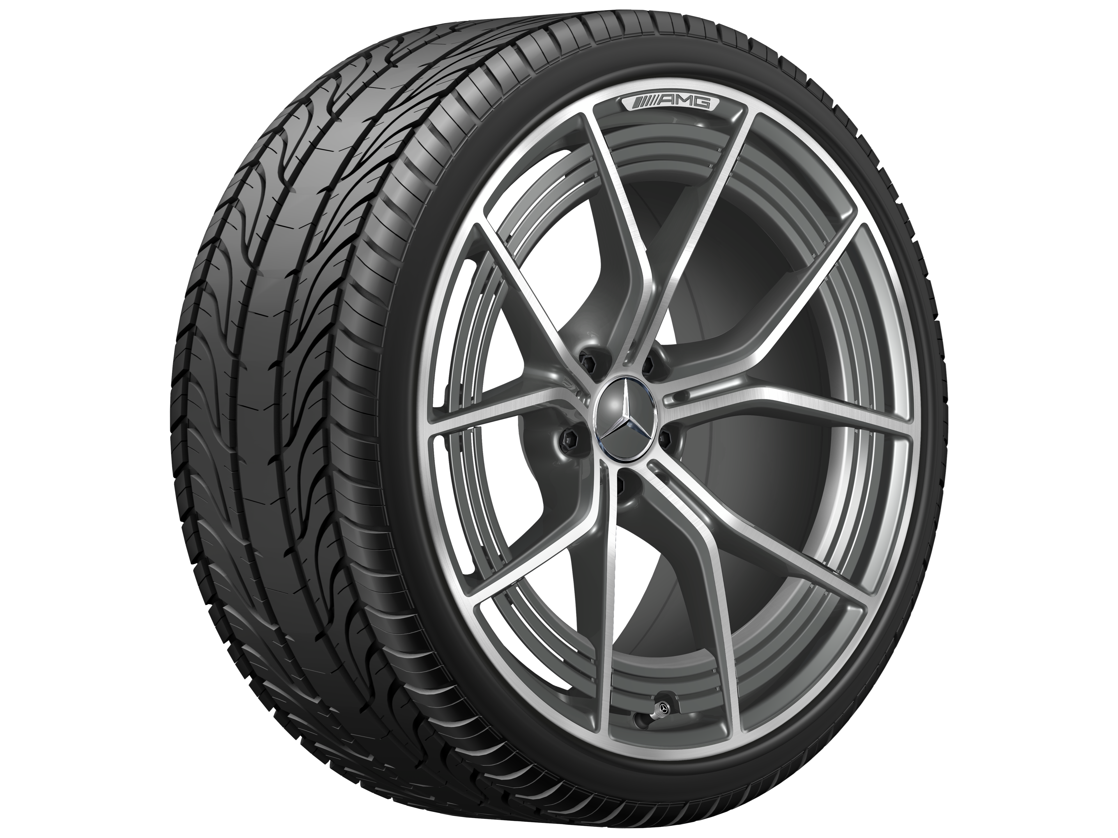 Cerchio fucinato AMG con design a 5 doppie razze, 53,3 cm (21 pollici) - 11 J x 21 ET 60, Grigio tantalio, Tornitura a specchio