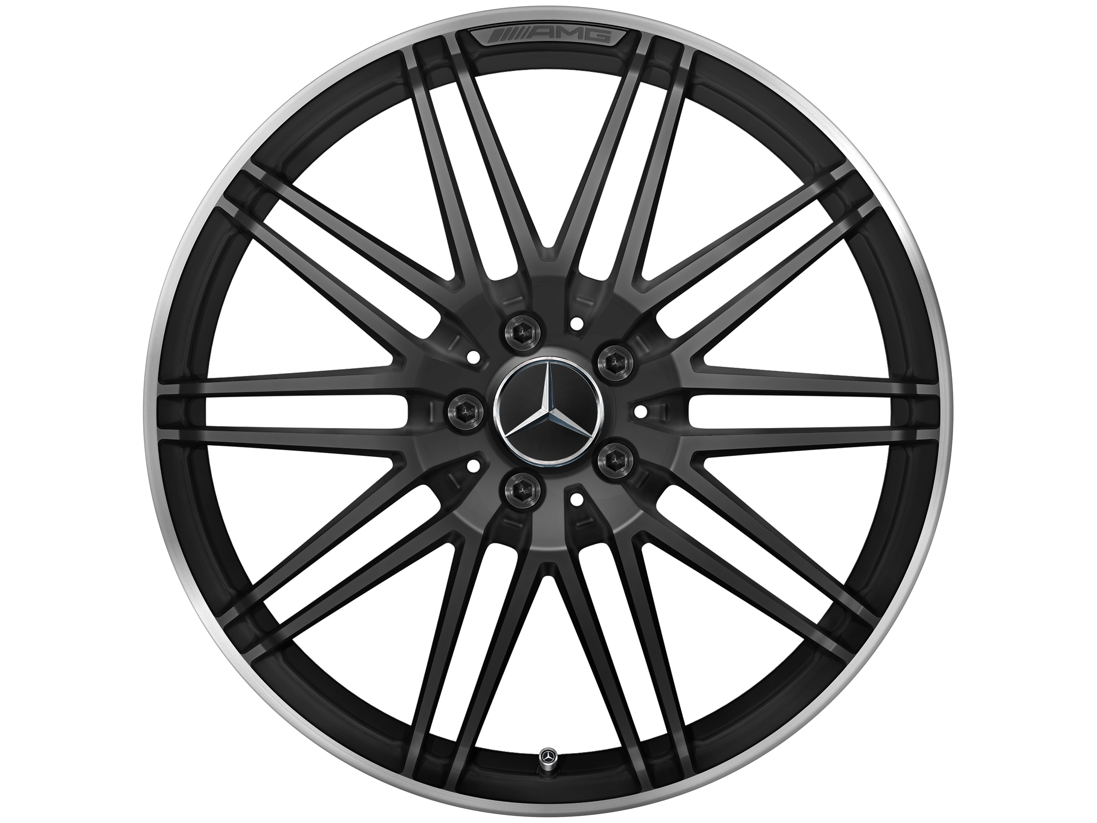 Cerchio fucinato AMG con design a 10 razze, 50,8 cm (20 pollici), Bordo del cerchio tornito a specchio - 11 J x 20 ET 68, nero opacizzato, Bordo del cerchio tornito a specchio