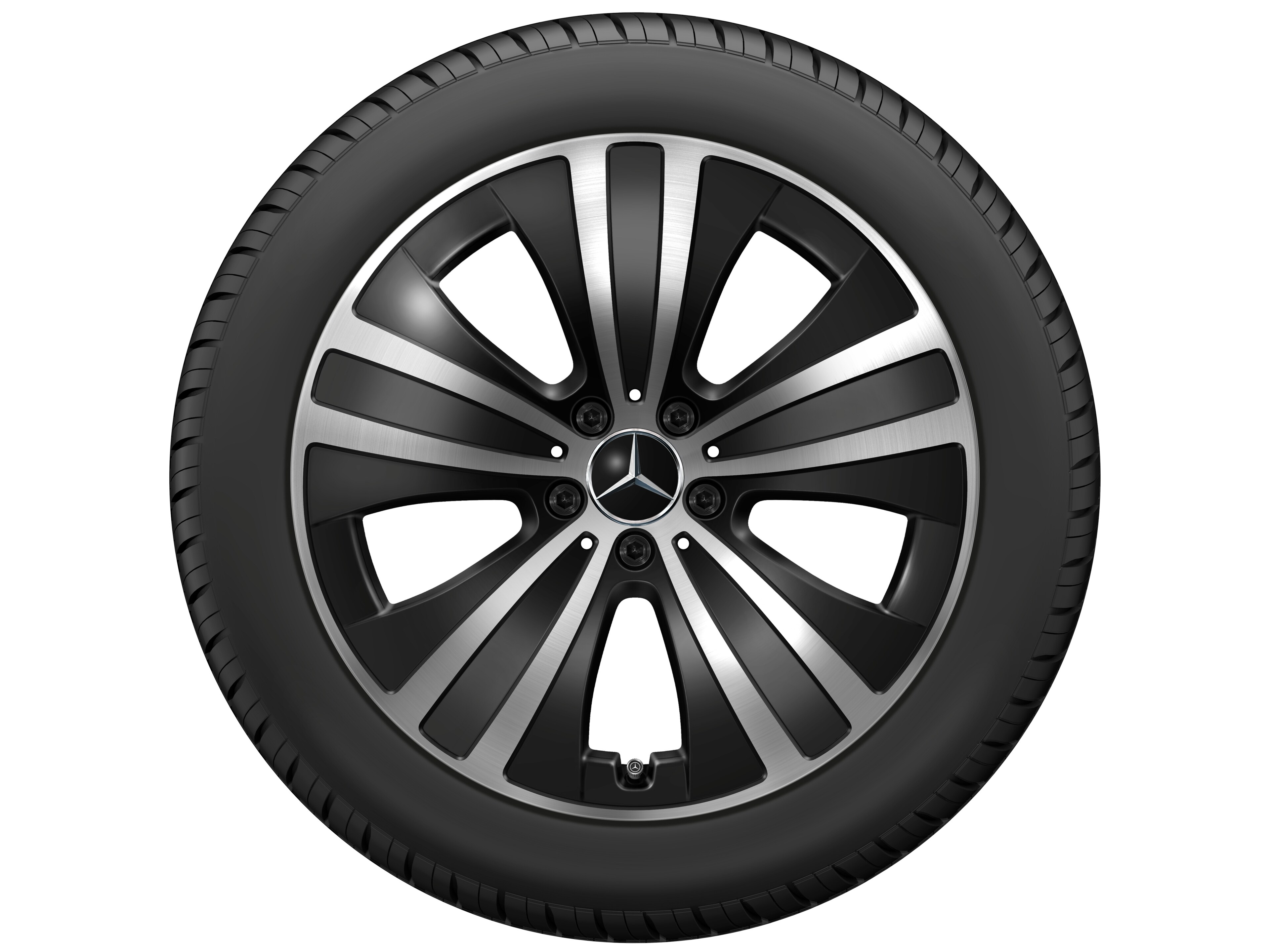 Cerchio a 5 razze, 48,3 cm (19 pollici) - 8,5 J x 19 ET 47,5, colore nero, Tornitura a specchio