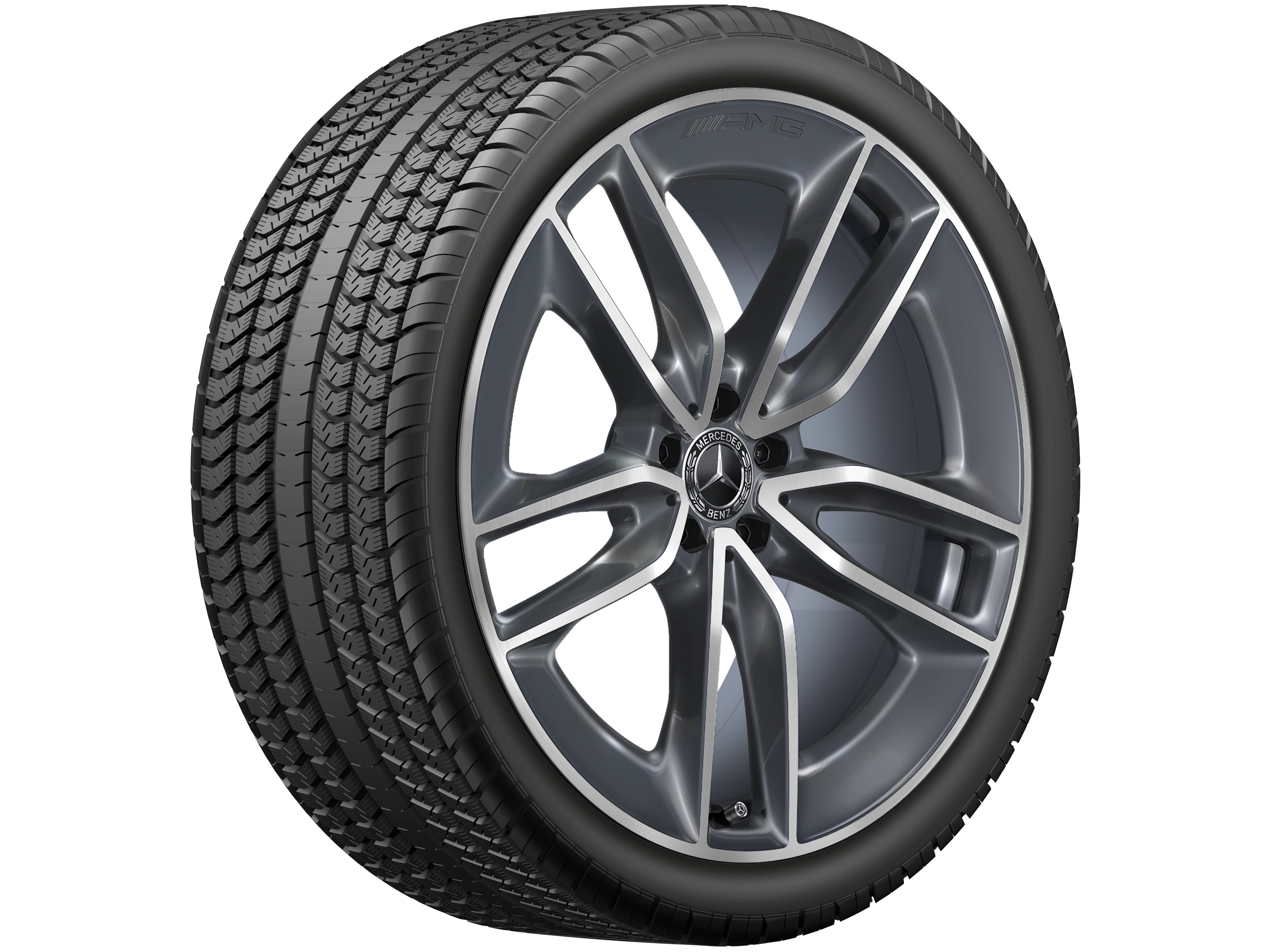Cerchio a 5 doppie razze AMG, 55,9 cm (22 pollici) - 11 J x 22 ET 50, grigio tremolite metallizzato, Tornitura a specchio