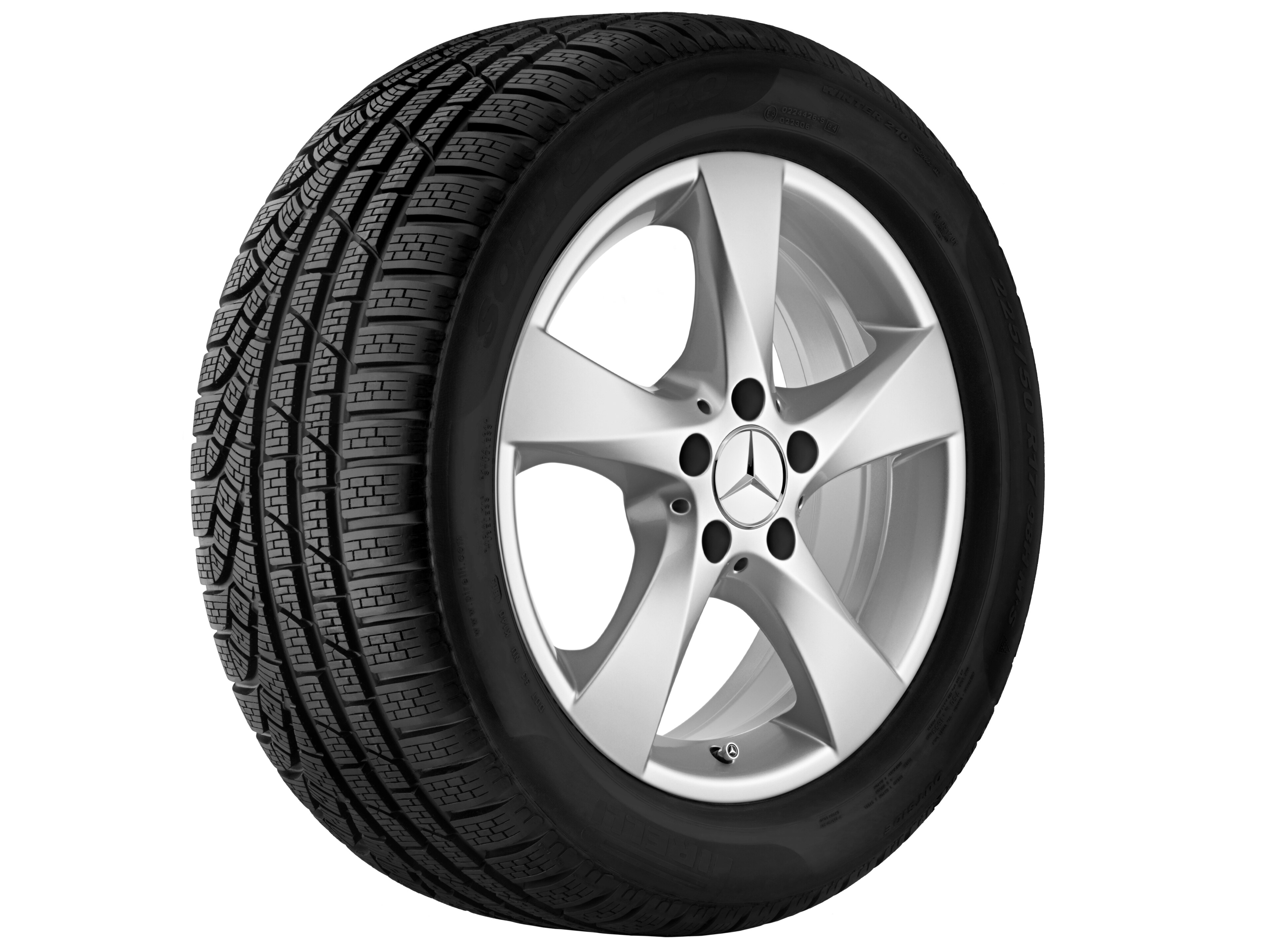 Cerchio a 5 razze, 43,2 cm (17 pollici) - 7 J x 17 ET 51, argento vanadio, verniciato