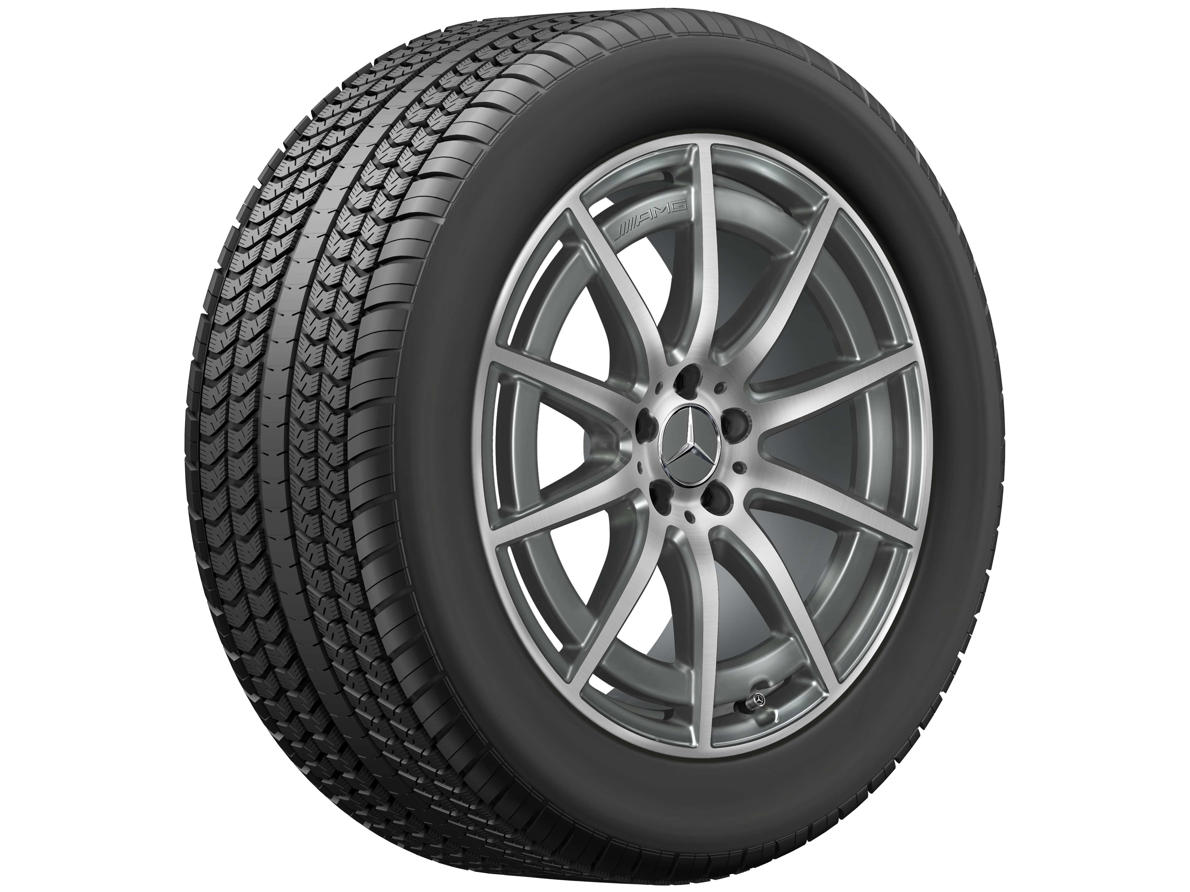 Cerchio a 10 razze AMG, 48,3 cm (19 pollici) - 9,5 J x 19 ET 25, Grigio tantalio, Tornitura a specchio