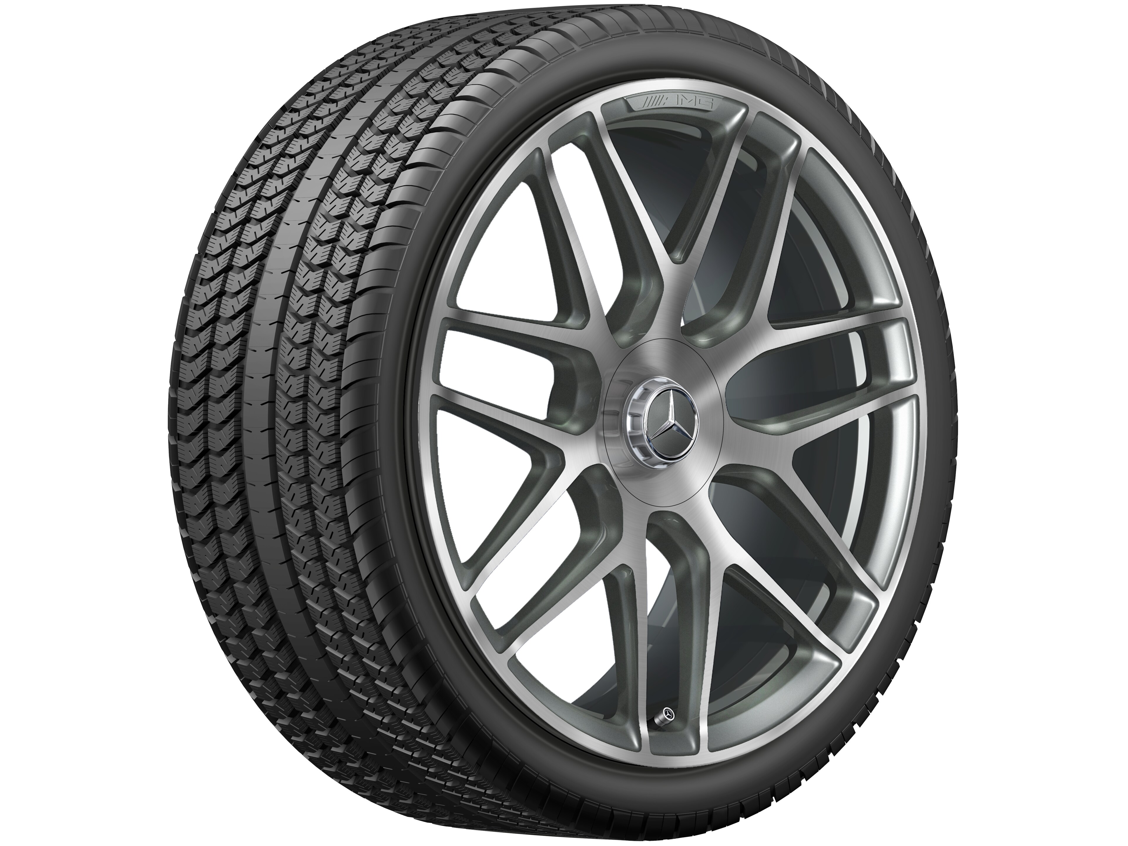 Cerchio fucinato AMG con design a razze incrociate, 55,9 cm (22 pollici) - 11,5 J x 22 ET 53, grigio titanio, Tornitura a specchio