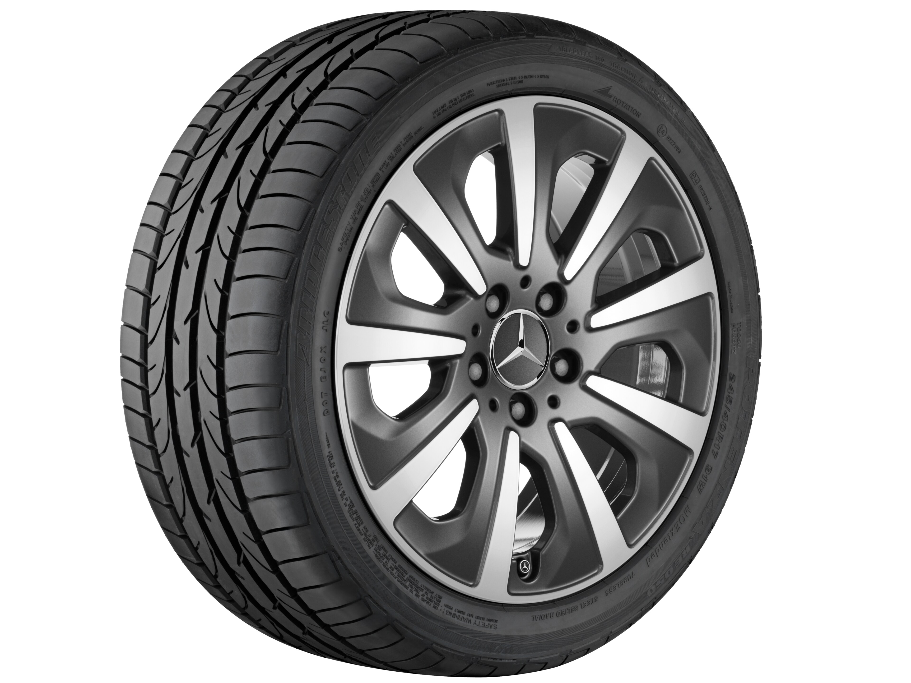 Cerchio a 9 razze, 43,2 cm (17 pollici) - 8 J x 17 ET 41, grigio tremolite metallizzato, Tornitura a specchio