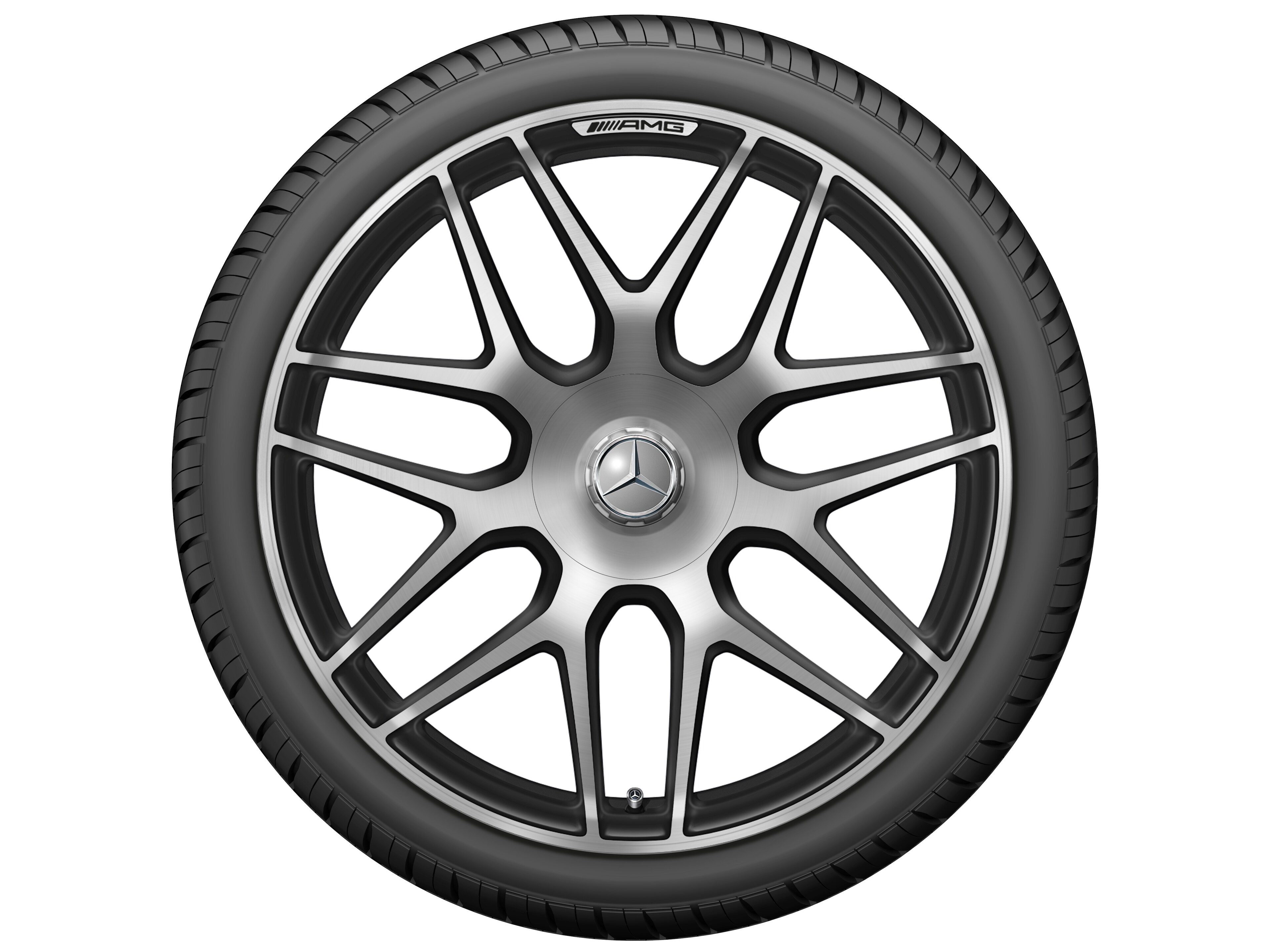Cerchio fucinato AMG con design a razze incrociate, 55,9 cm (22 pollici) - 10 J x 22 ET 36, nero opacizzato, Tornitura a specchio