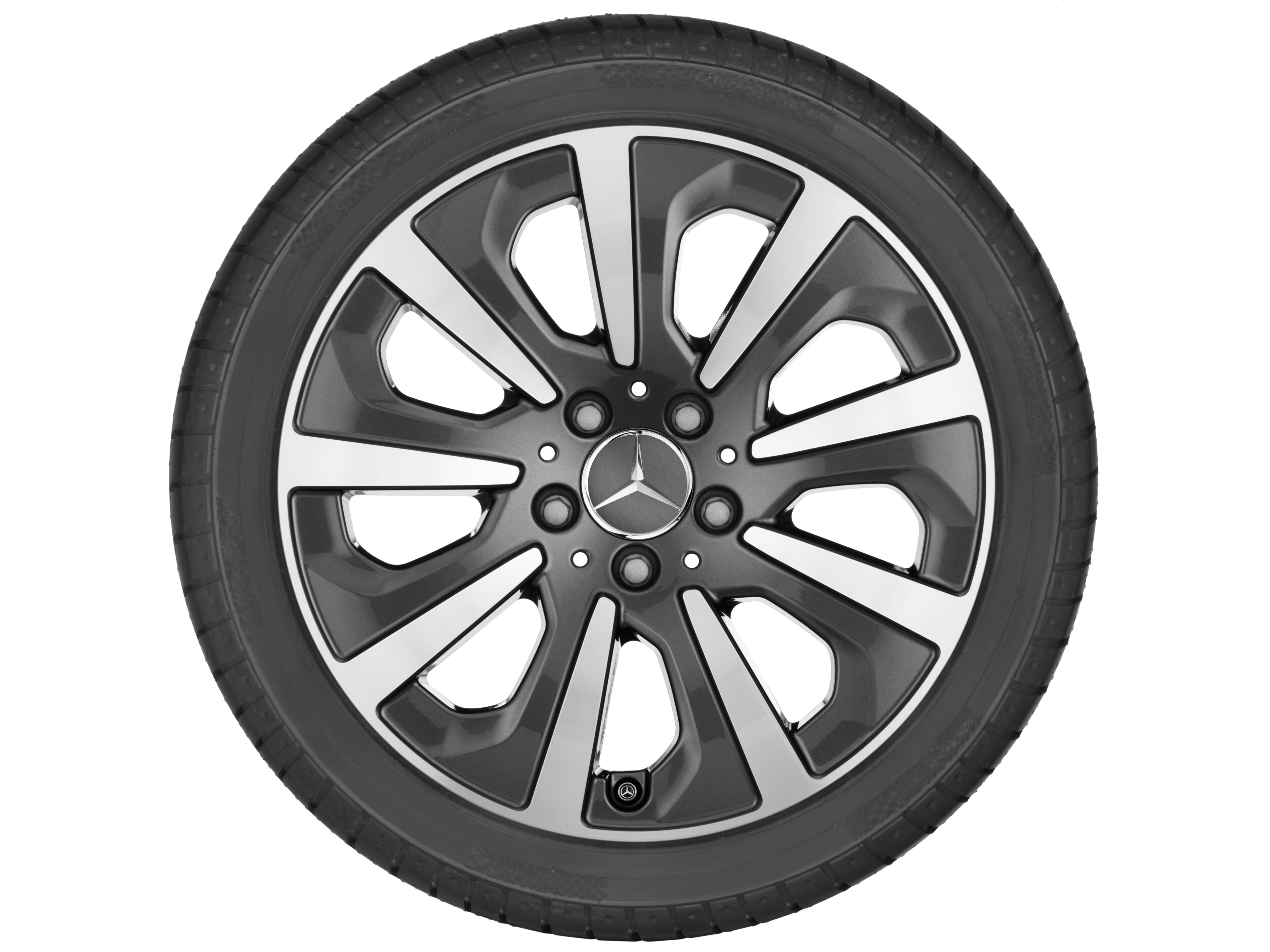 Cerchio a 9 razze, 43,2 cm (17 pollici) - 8 J x 17 ET 41, grigio tremolite metallizzato, Tornitura a specchio