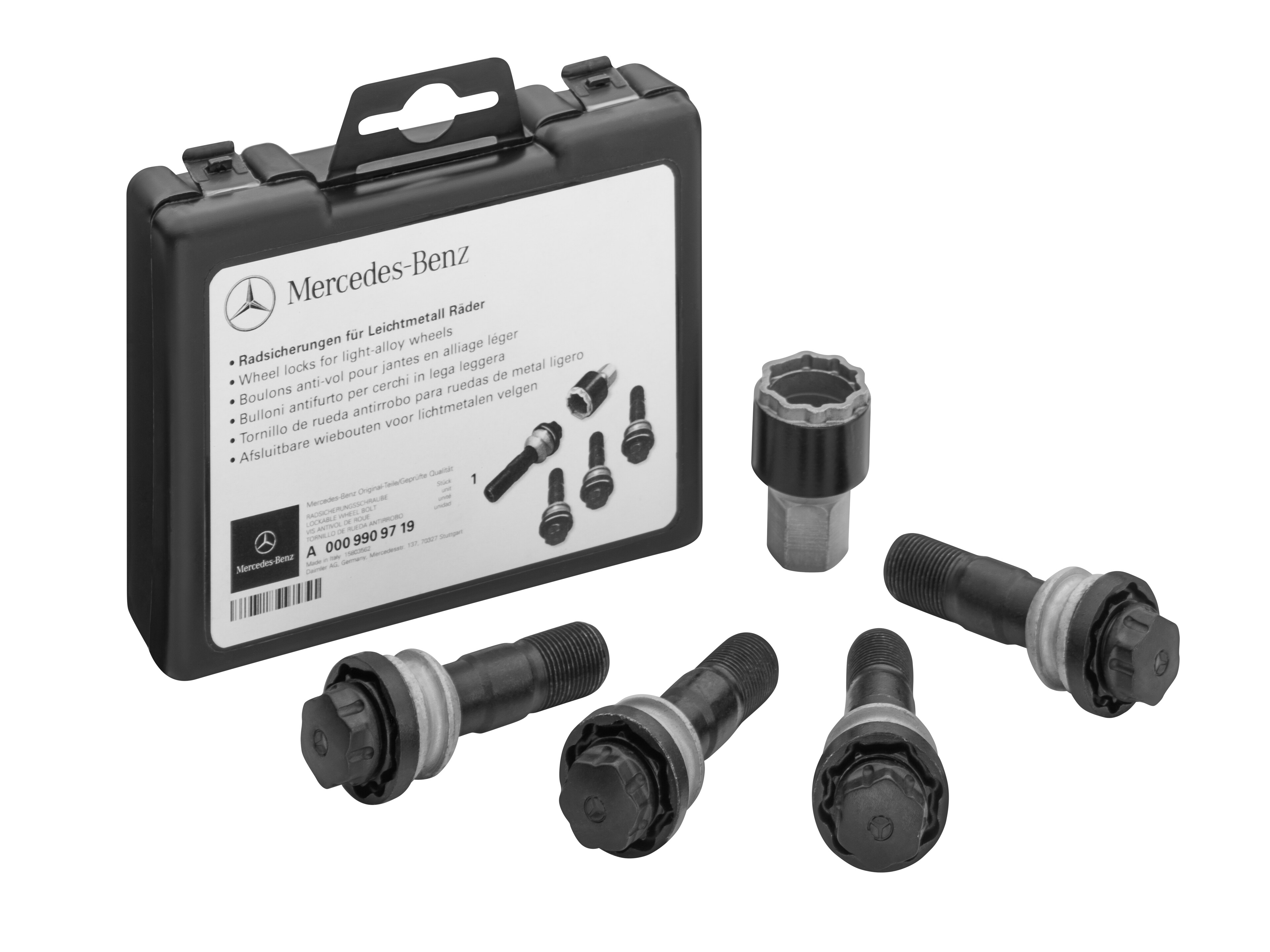 Set di bulloni antifurto, M15 x 1,25 x 44 - colore nero