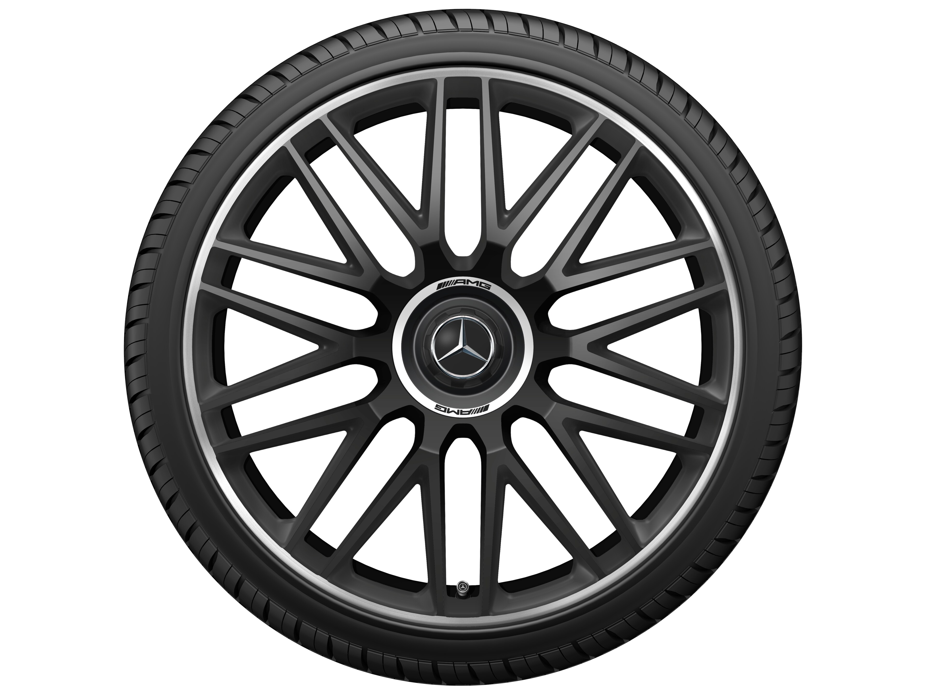 AMG Schmiederad im 10-Doppelspeichen-Design, 53,3 cm (21 Zoll), Felgenhorn glanzgedreht - 10,5 J x 21 ET 42, schwarz matt, Felgenhorn glanzgedreht