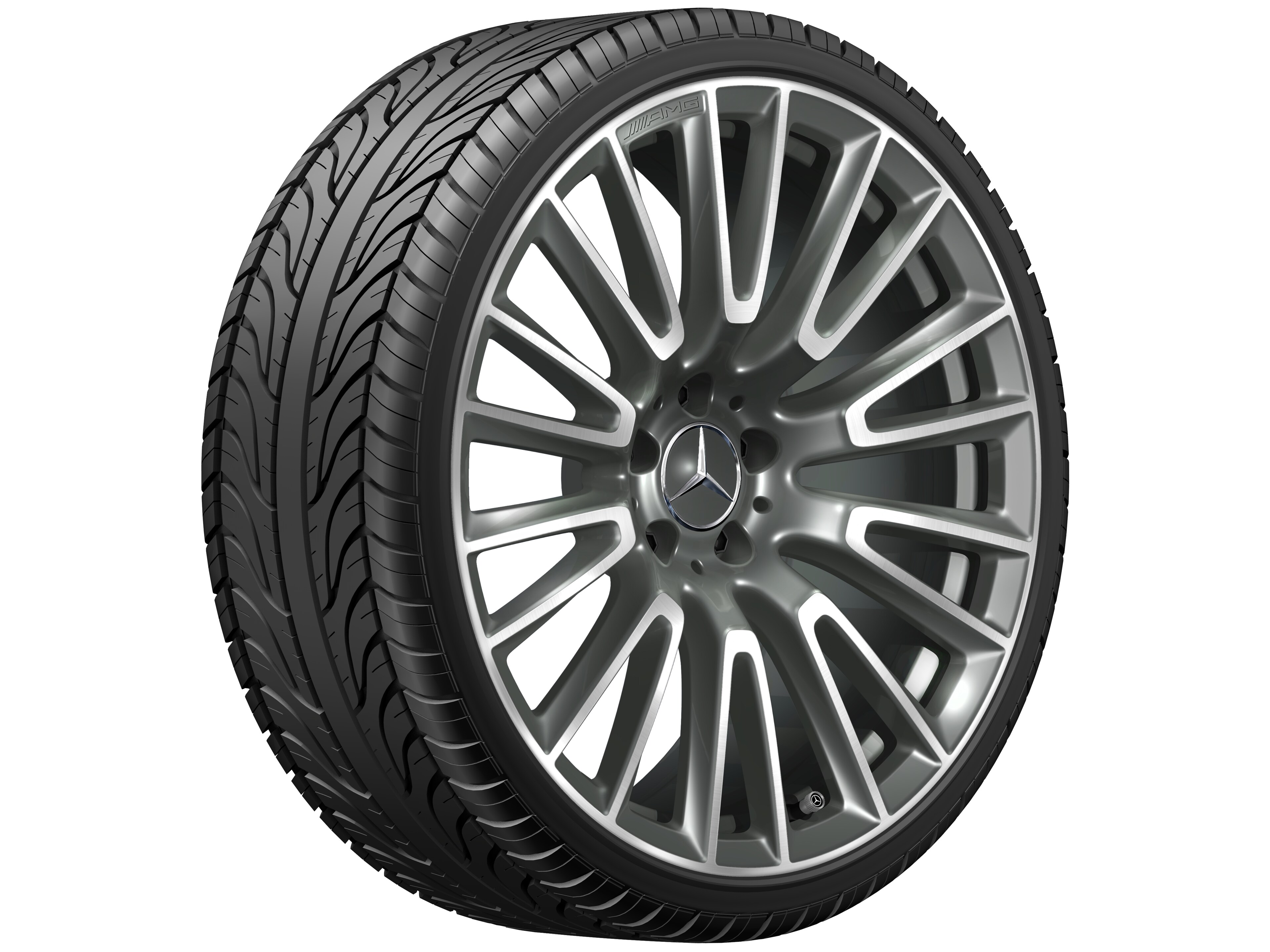 Cerchio in lega leggera AMG, con design a 10 doppie razze, 50,8 cm (20 pollici) - 10,5 J x 20 ET 43, grigio Himalaya, Tornitura a specchio
