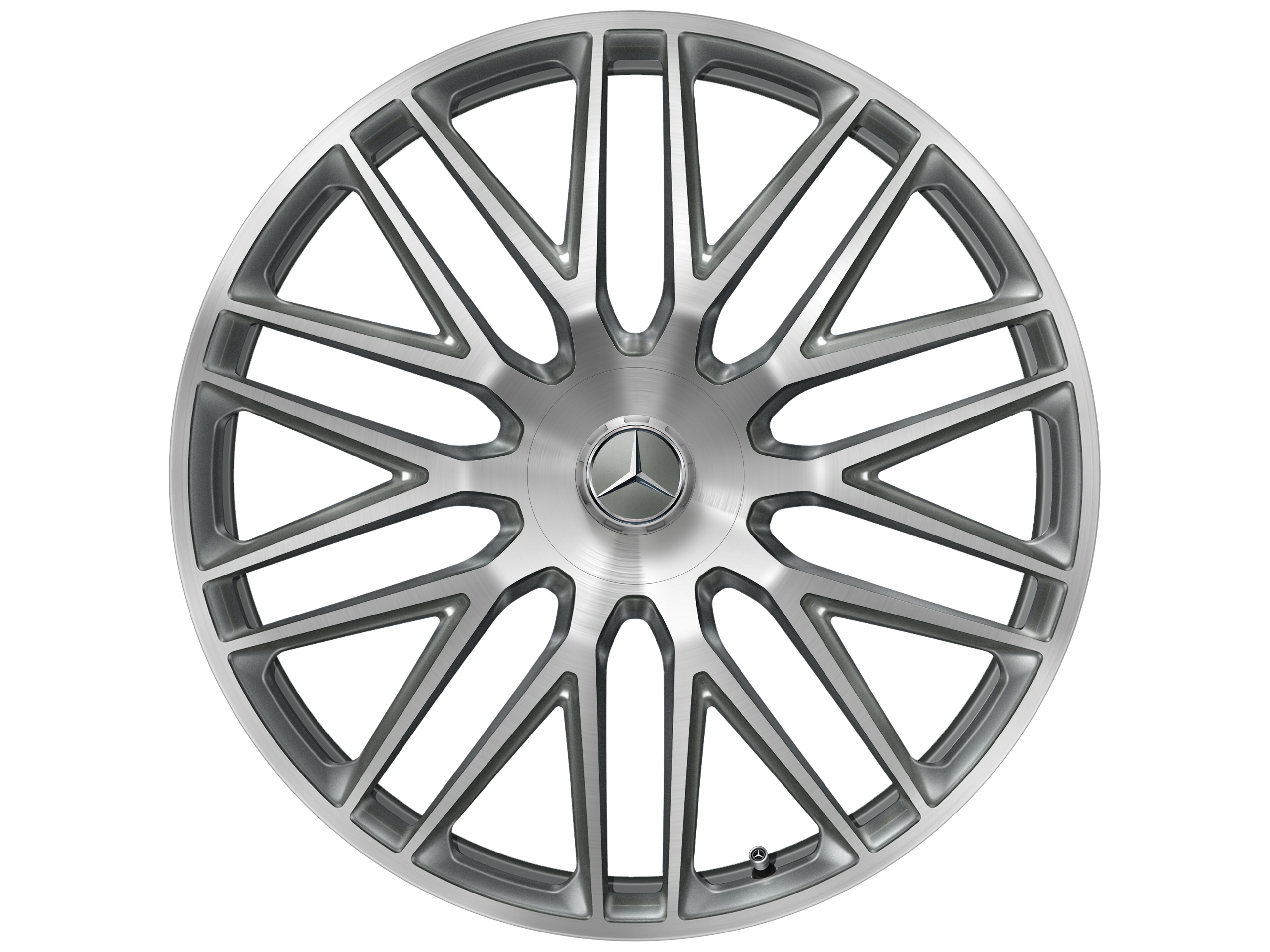 Cerchio fucinato AMG con design a razze multiple, 58,4 cm (23 pollici) - 11,5 J x 23 ET 47, grigio titanio, Tornitura a specchio