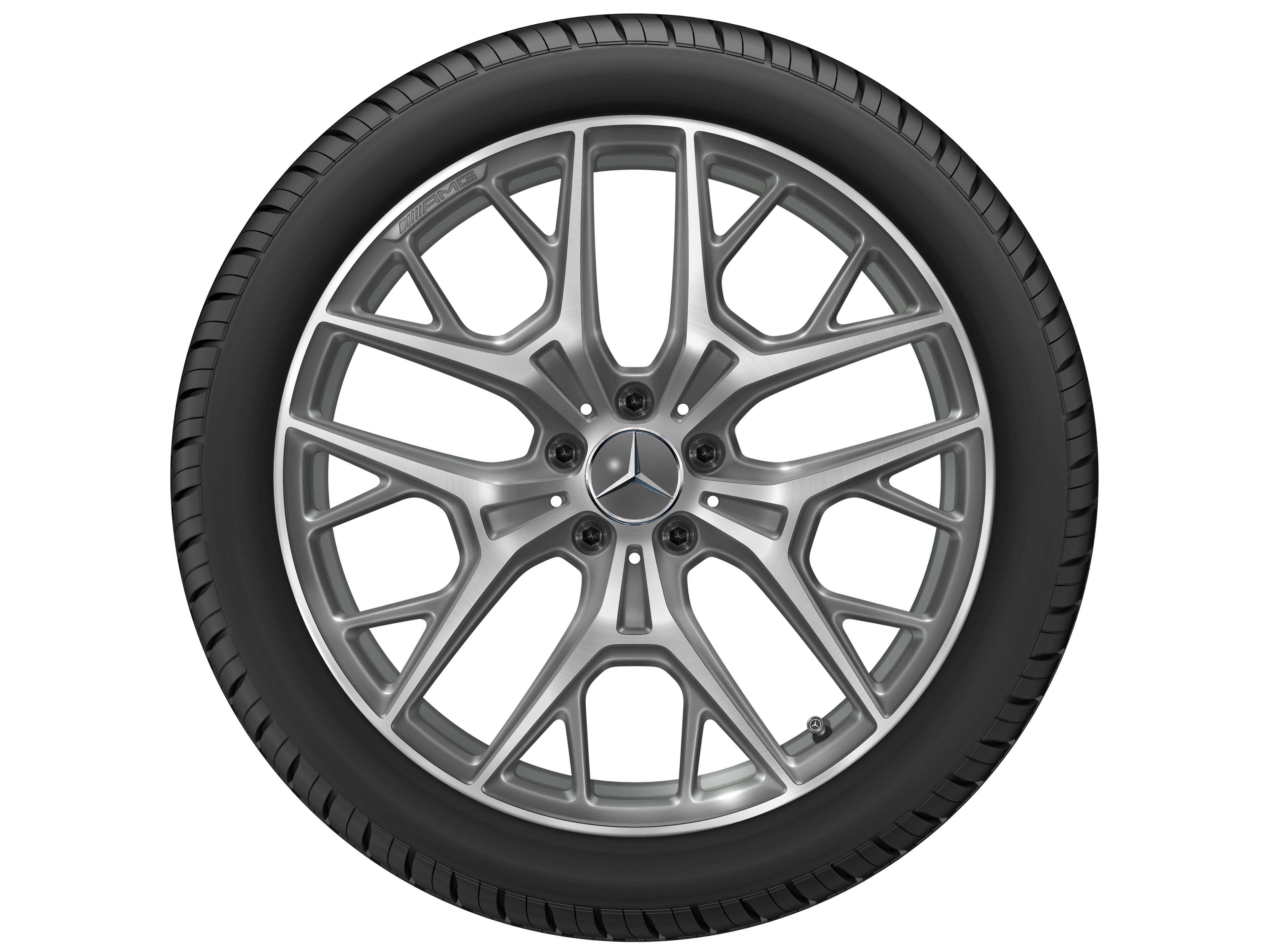 Cerchio in lega leggera AMG, con design a razze incrociate, 50,8 cm (20 pollici) - 9 J x 20 ET 34, grigio Himalaya, Tornitura a specchio