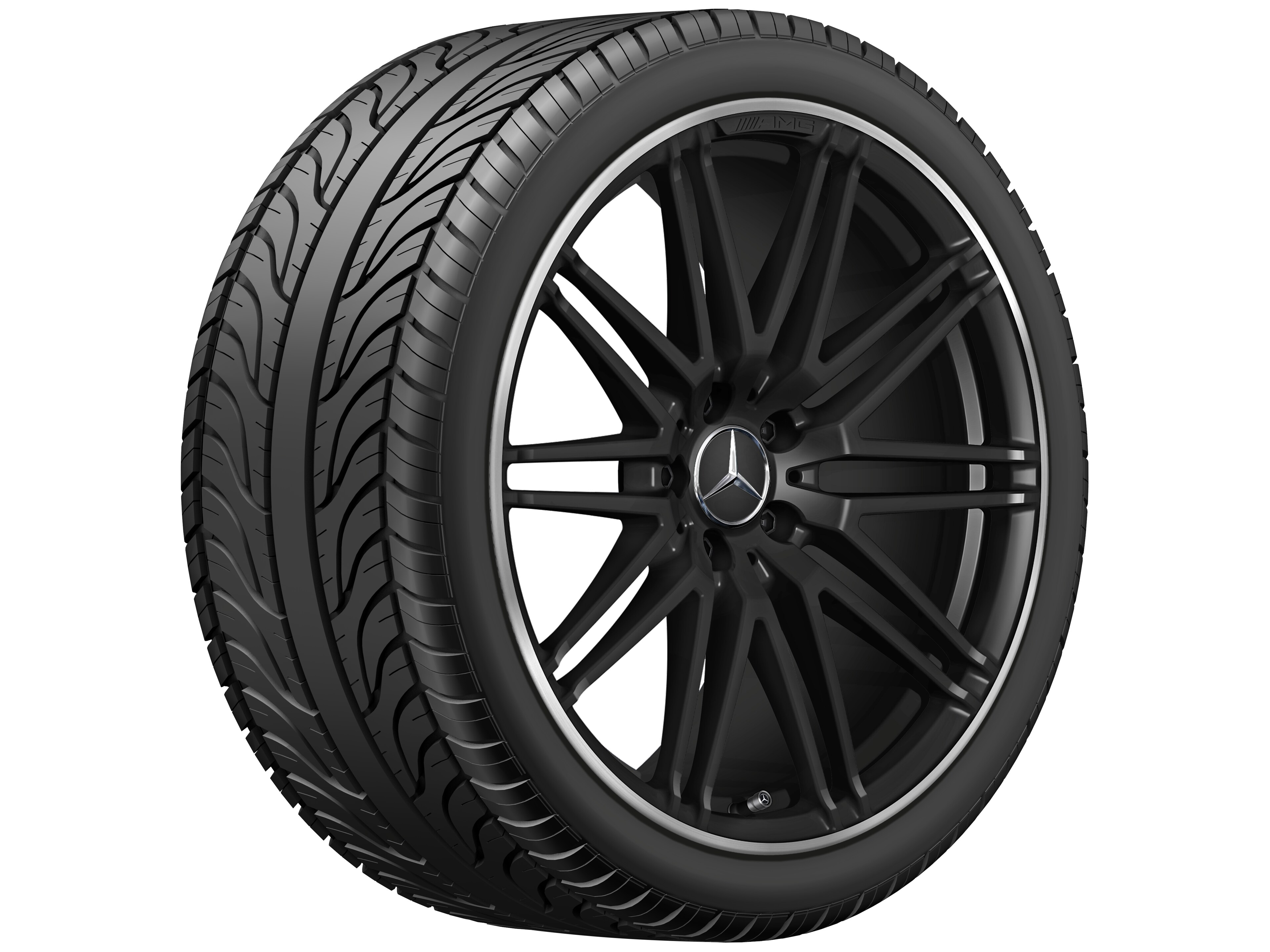 Cerchio fucinato AMG con design a 10 razze, 50,8 cm (20 pollici), Bordo del cerchio tornito a specchio - 11 J x 20 ET 68, nero opacizzato, Bordo del cerchio tornito a specchio