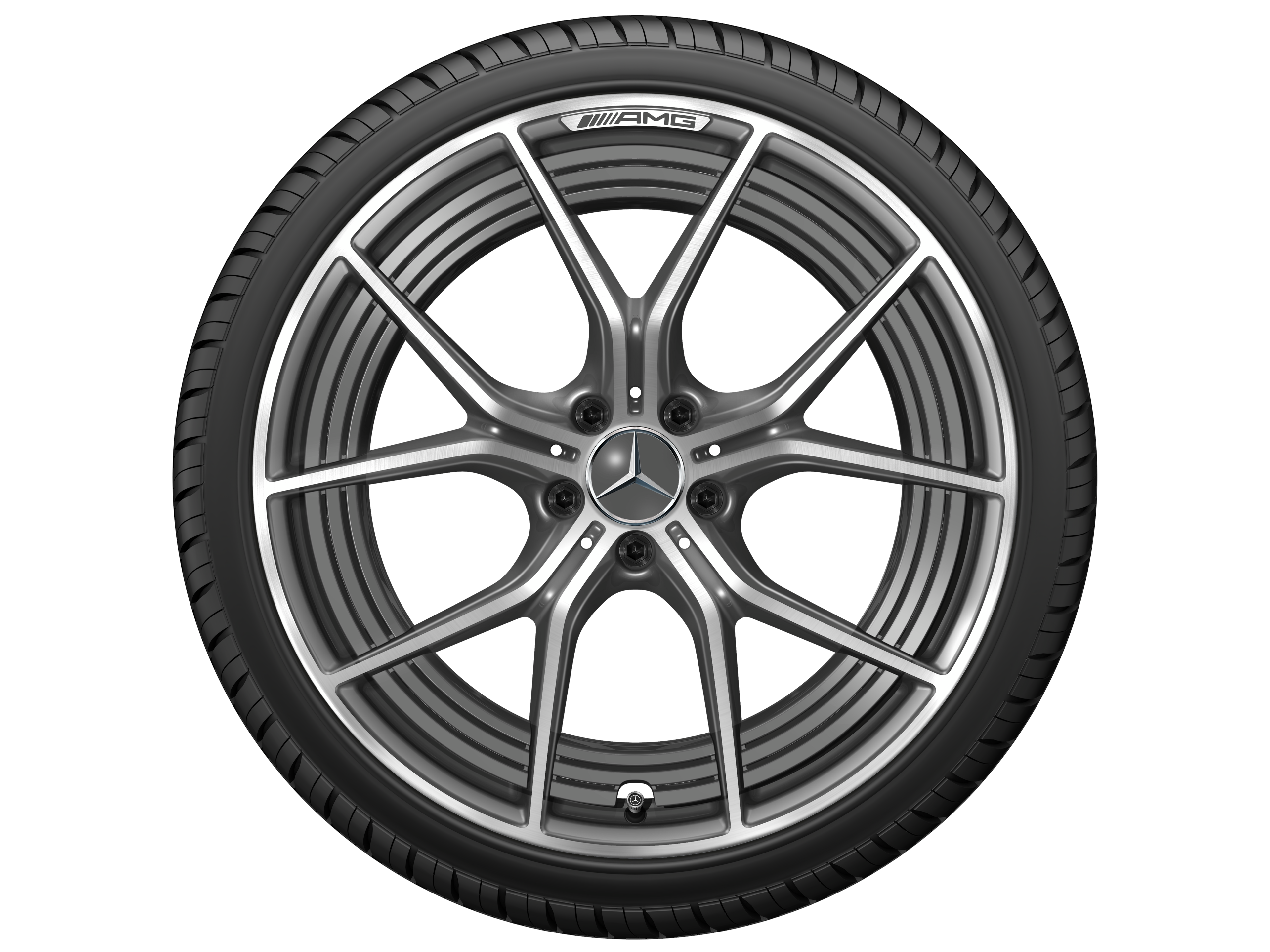Cerchio fucinato AMG con design a 5 doppie razze, 53,3 cm (21 pollici) - 11 J x 21 ET 60, Grigio tantalio, Tornitura a specchio
